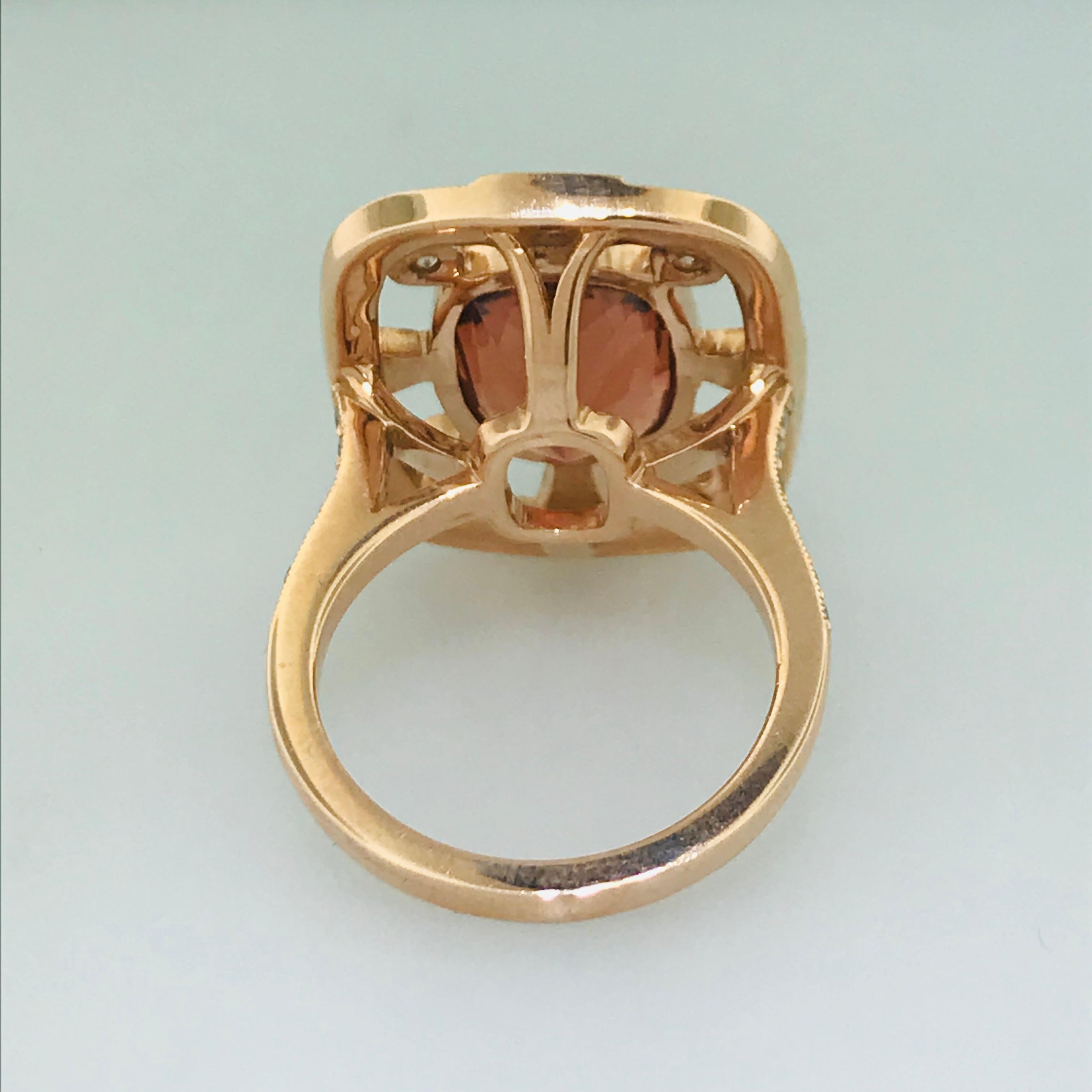 Cushion Cut Original Custom Ring in 14k Rose Gold w Copper Citrine and Diamonds, 2 carat