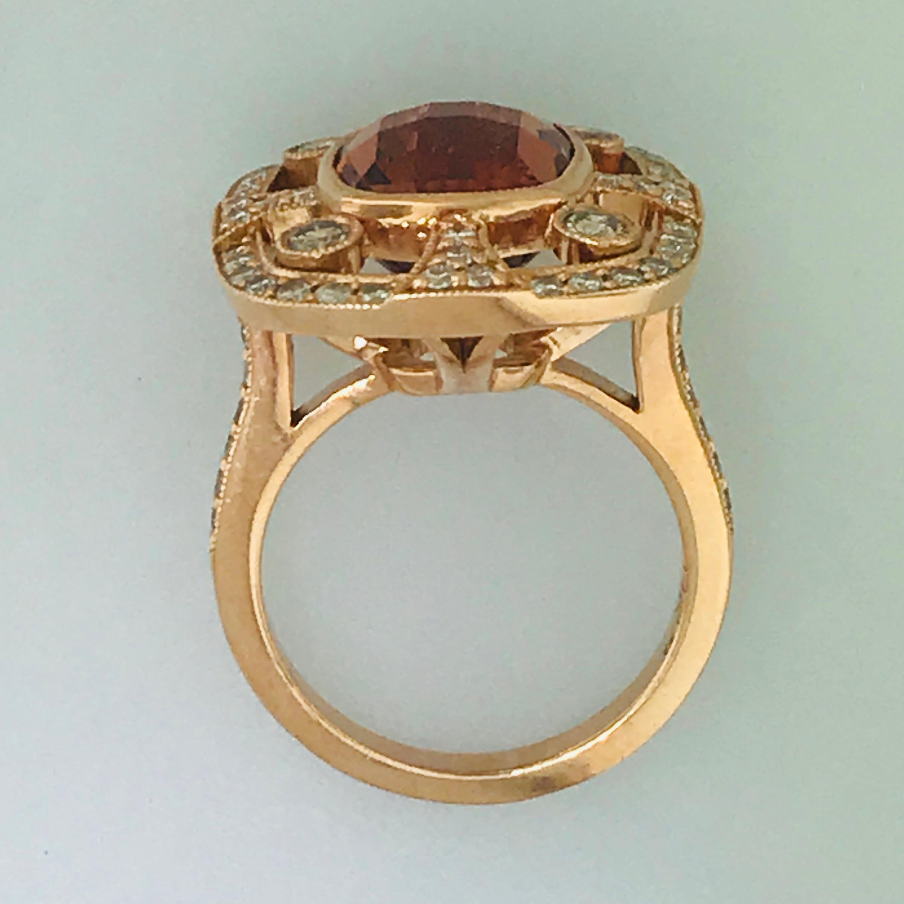 Original Custom Ring in 14k Rose Gold w Copper Citrine and Diamonds, 2 carat In New Condition In Austin, TX
