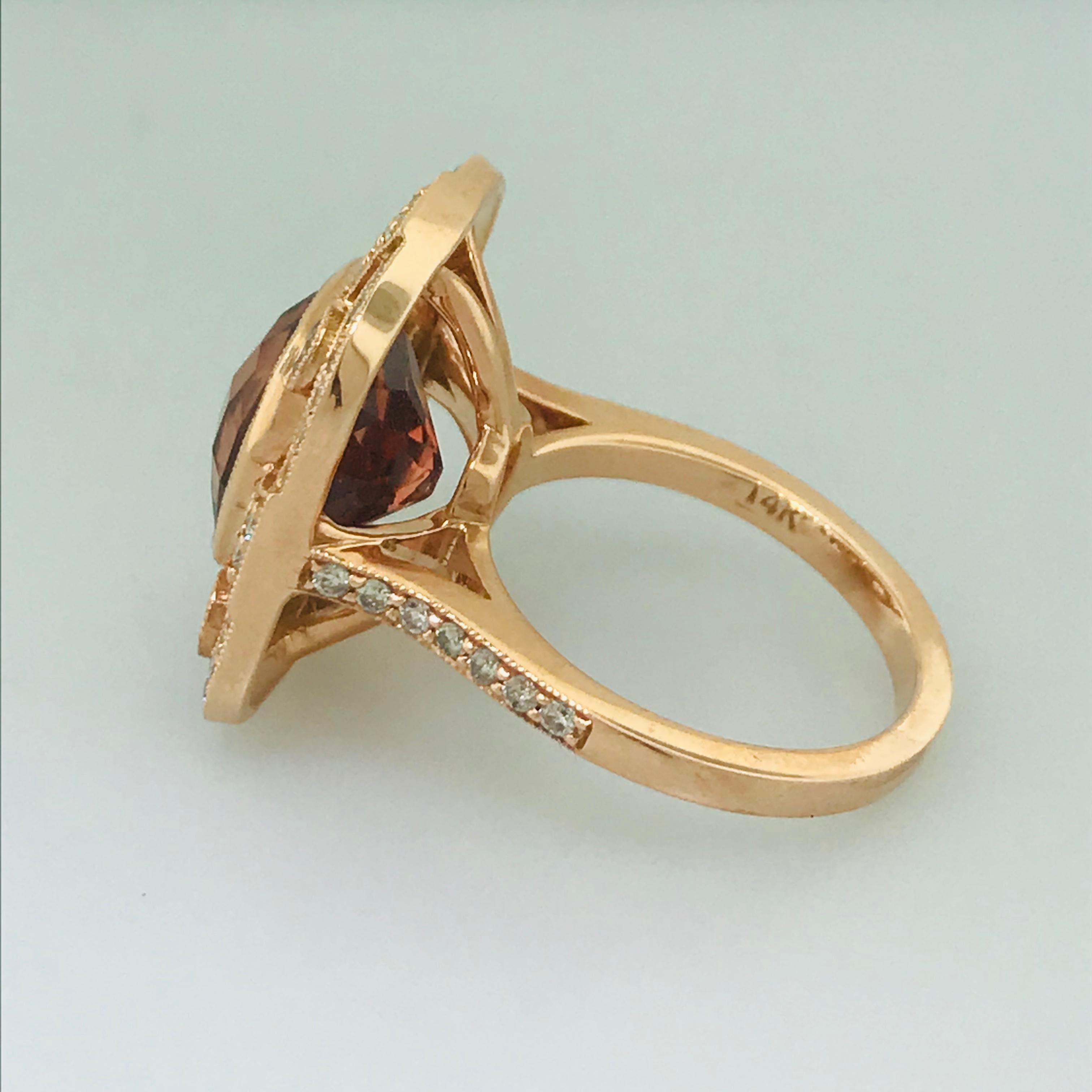 Women's Original Custom Ring in 14k Rose Gold w Copper Citrine and Diamonds, 2 carat