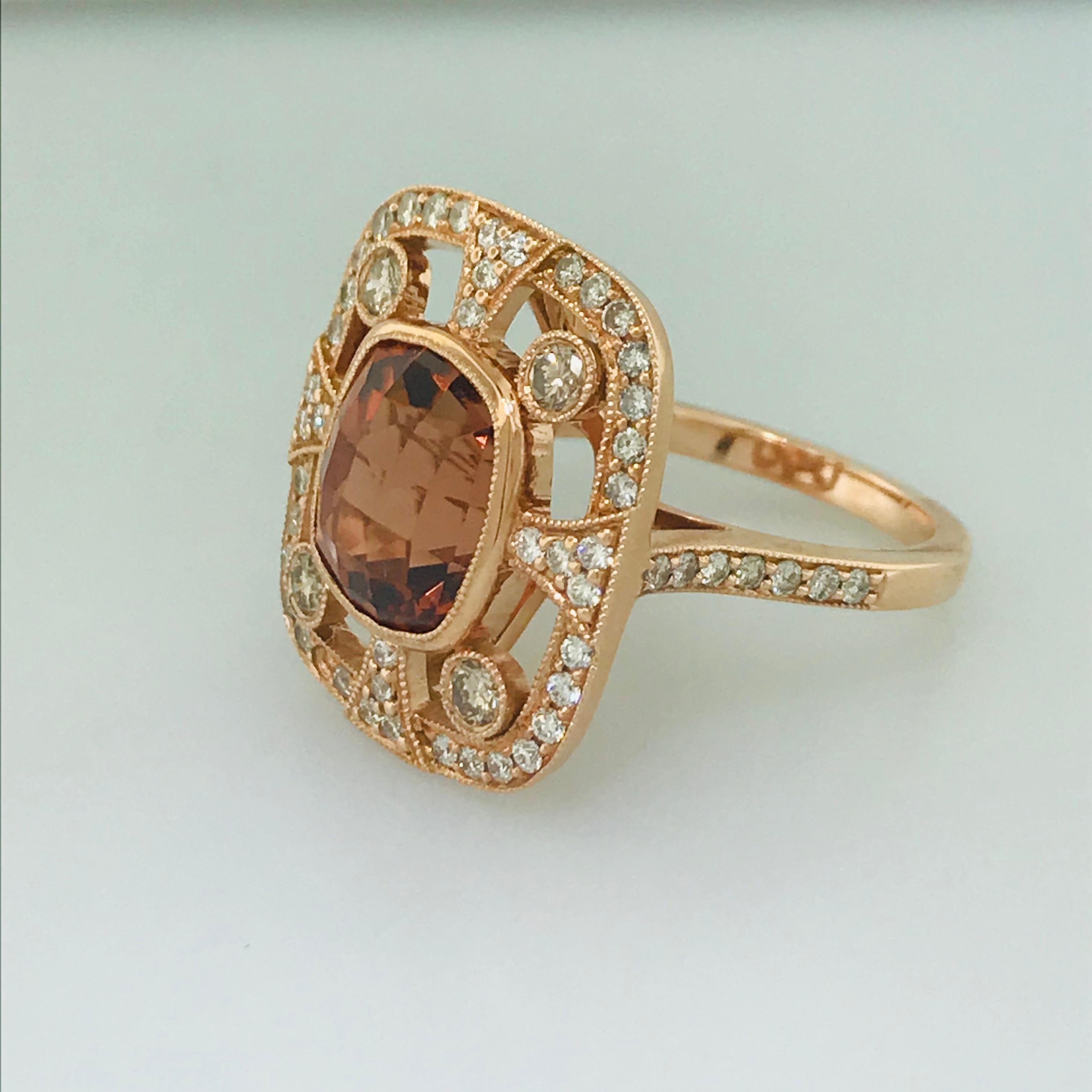 Original Custom Ring in 14k Rose Gold w Copper Citrine and Diamonds, 2 carat 1