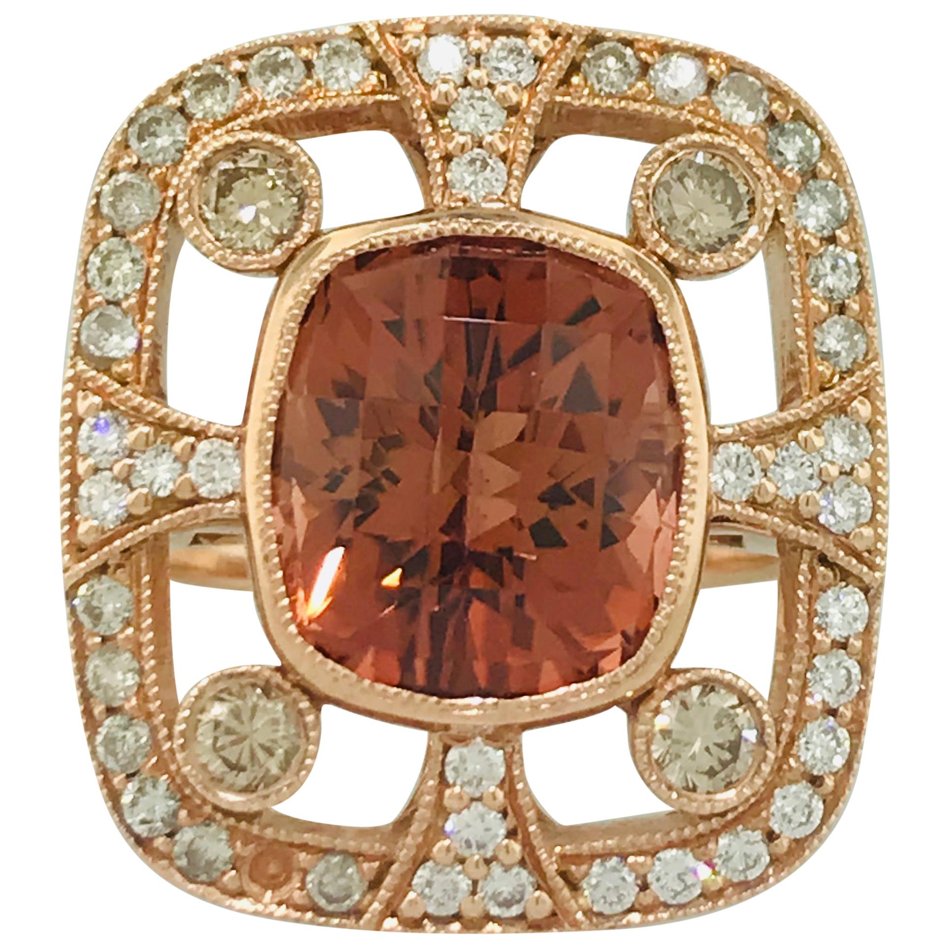 Original Custom Ring in 14k Rose Gold w Copper Citrine and Diamonds, 2 carat