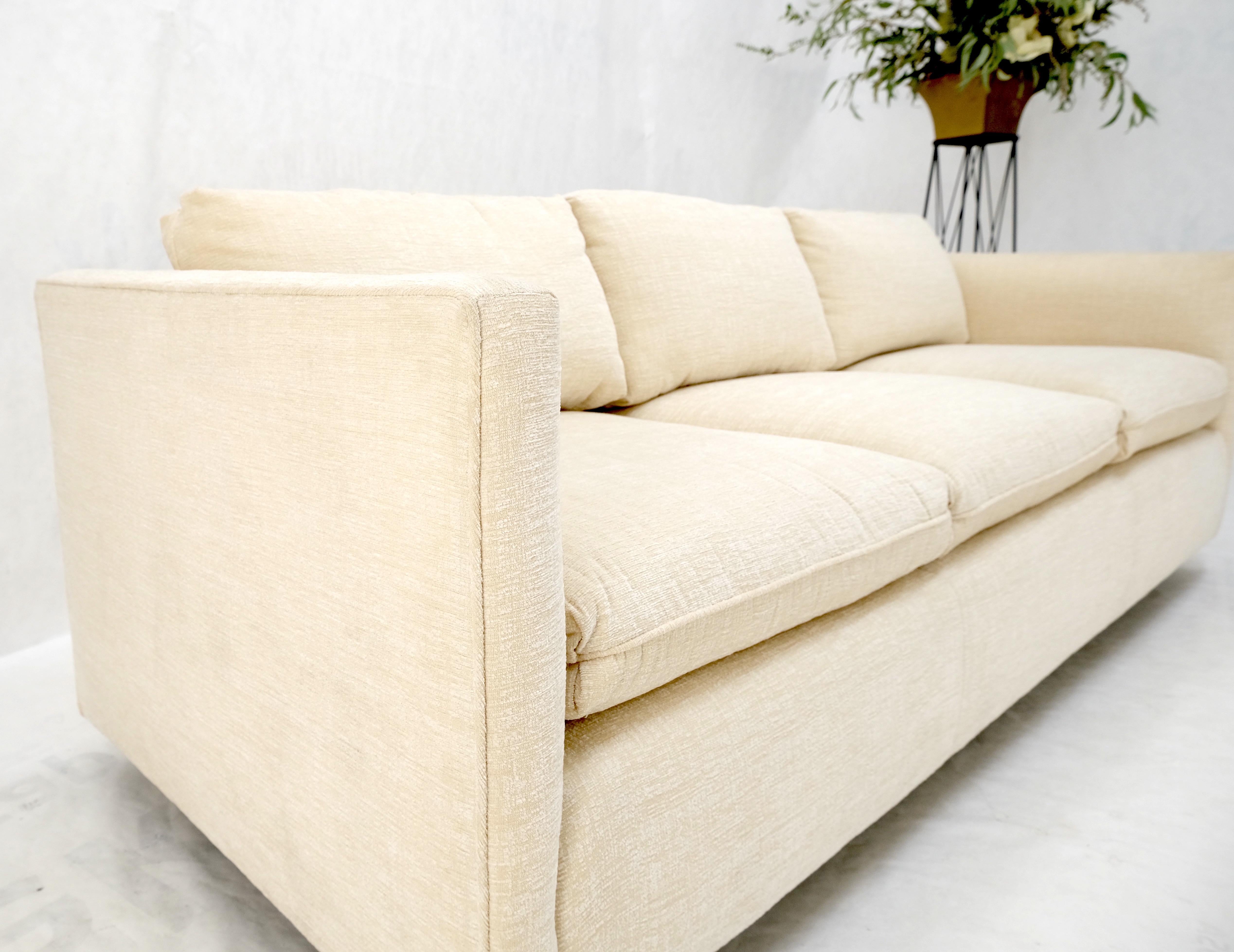 Custom Design Mid-Century Modern Beige Upholstery Box Shape Sofa Mint! For Sale 7