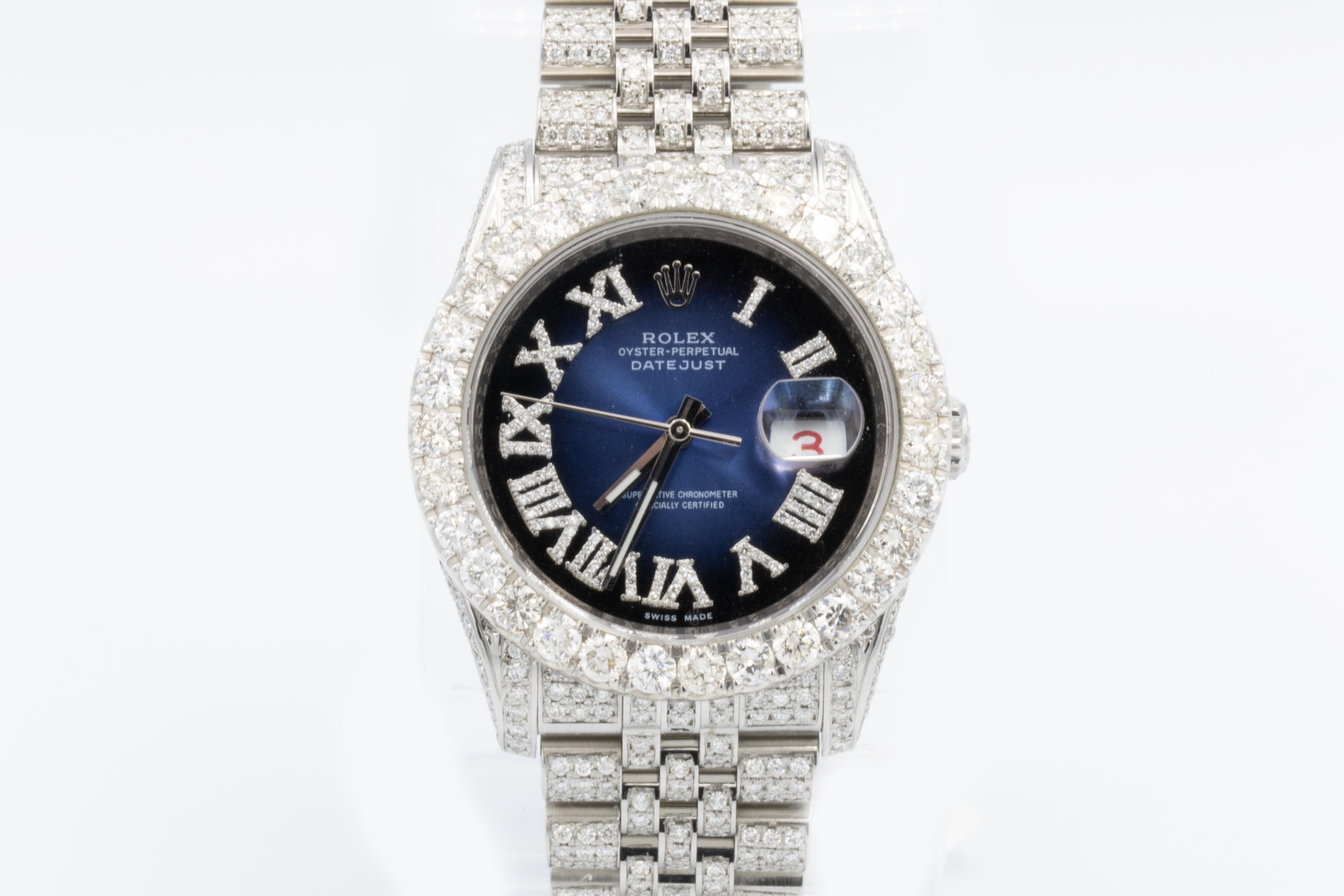 Round Cut Custom Design Rolex Watch with 21 Carat of White Diamonds