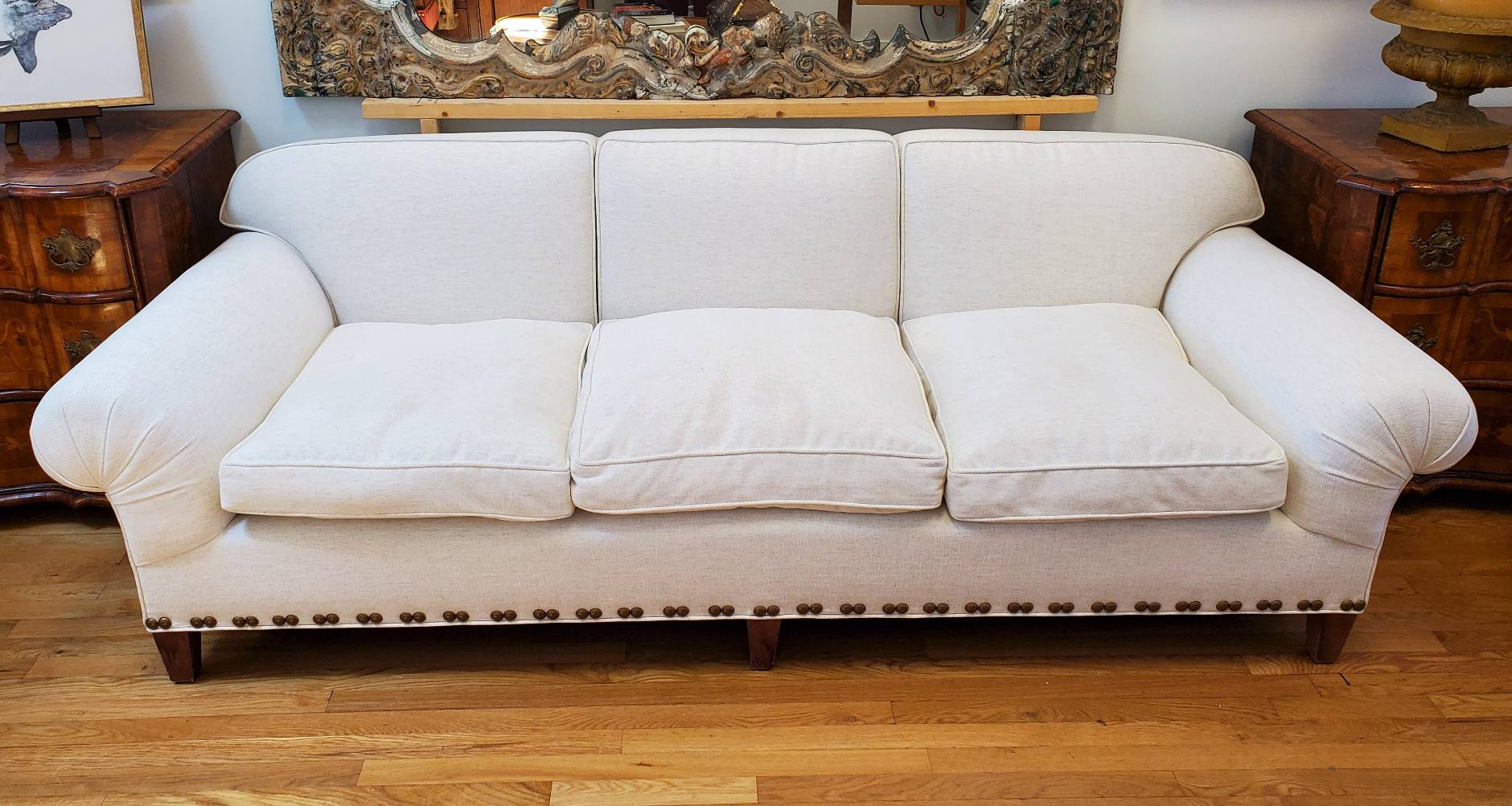 American Custom Designed Georgian Style Sofa with White Crypton Upholstery