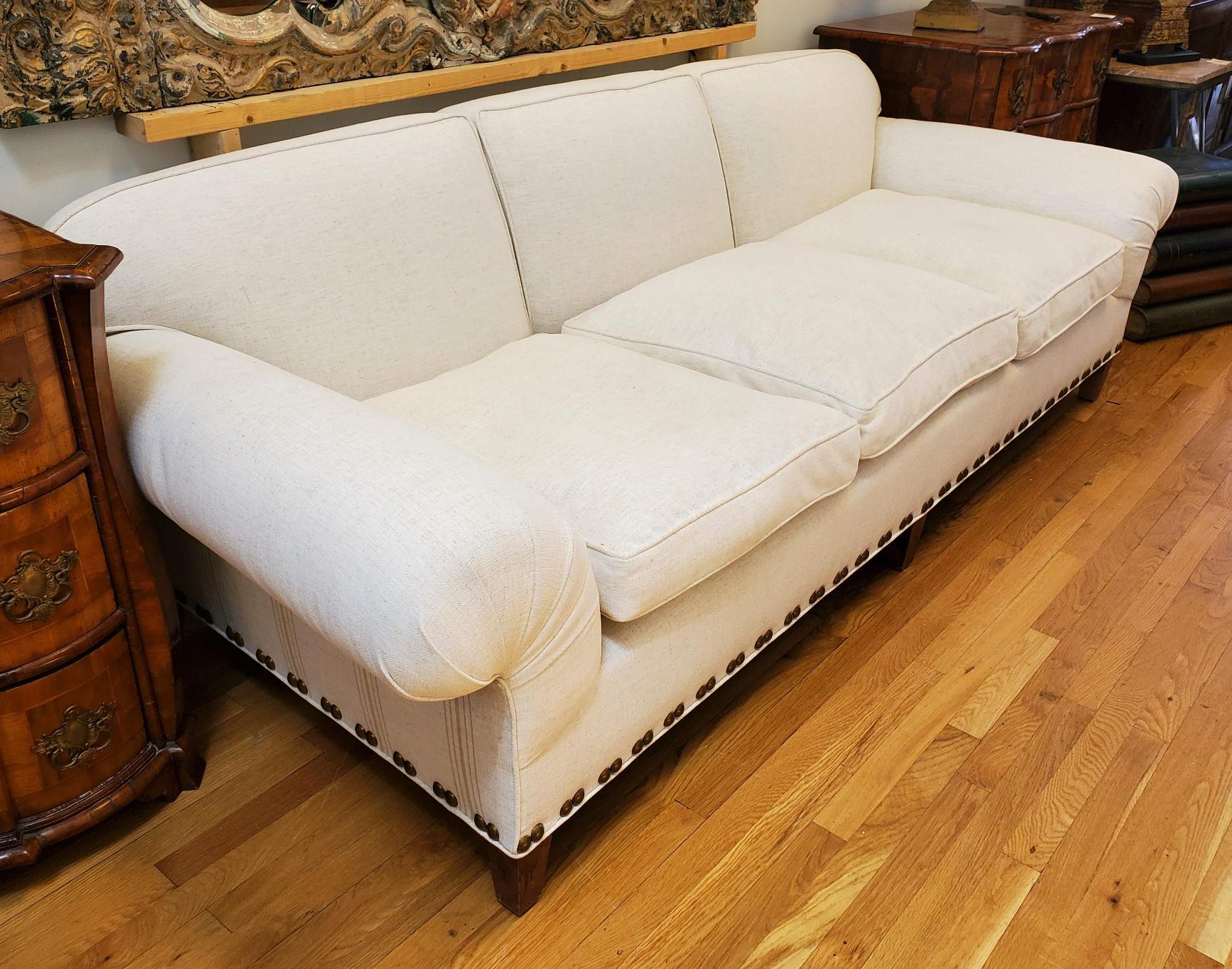 Custom Designed Georgian Style Sofa with White Crypton Upholstery In Good Condition In Middleburg, VA