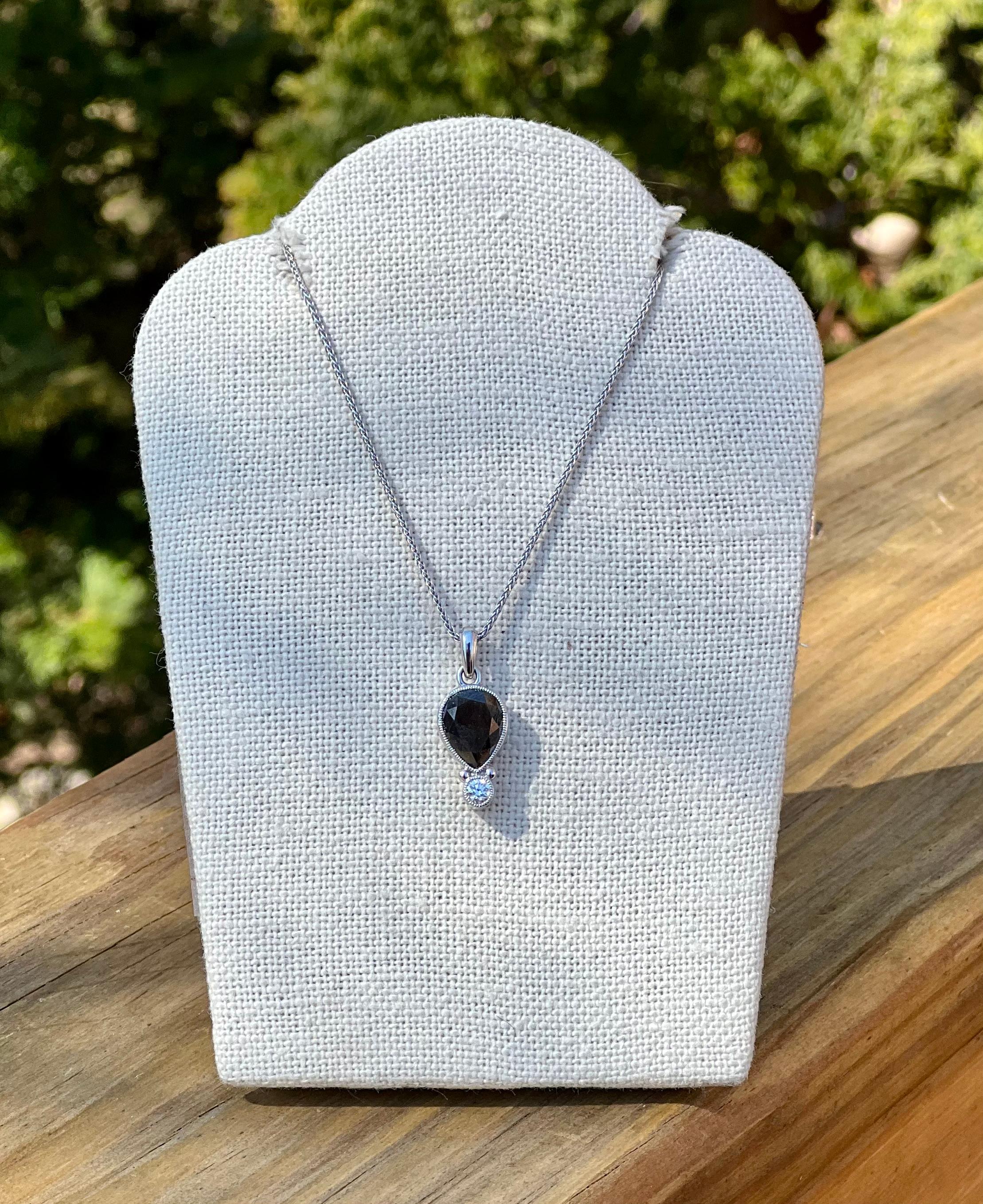 Custom Designed 4.14 Carat Pear Shaped Black Diamond Pendant In New Condition In Towson, MD