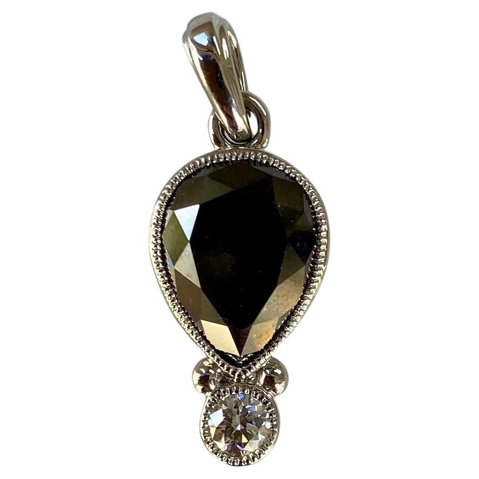 Custom Designed 4.14 Carat Pear Shaped Black Diamond Pendant