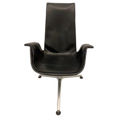 Custom Designed Black Leather Office Chair with Steel Base, 2000s