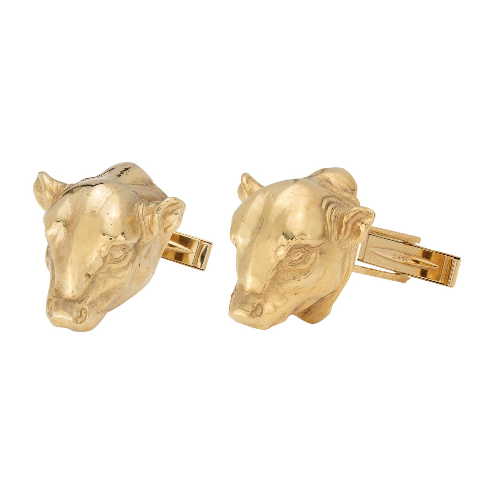 Custom Designed Bull Market Gold Cufflinks For Sale