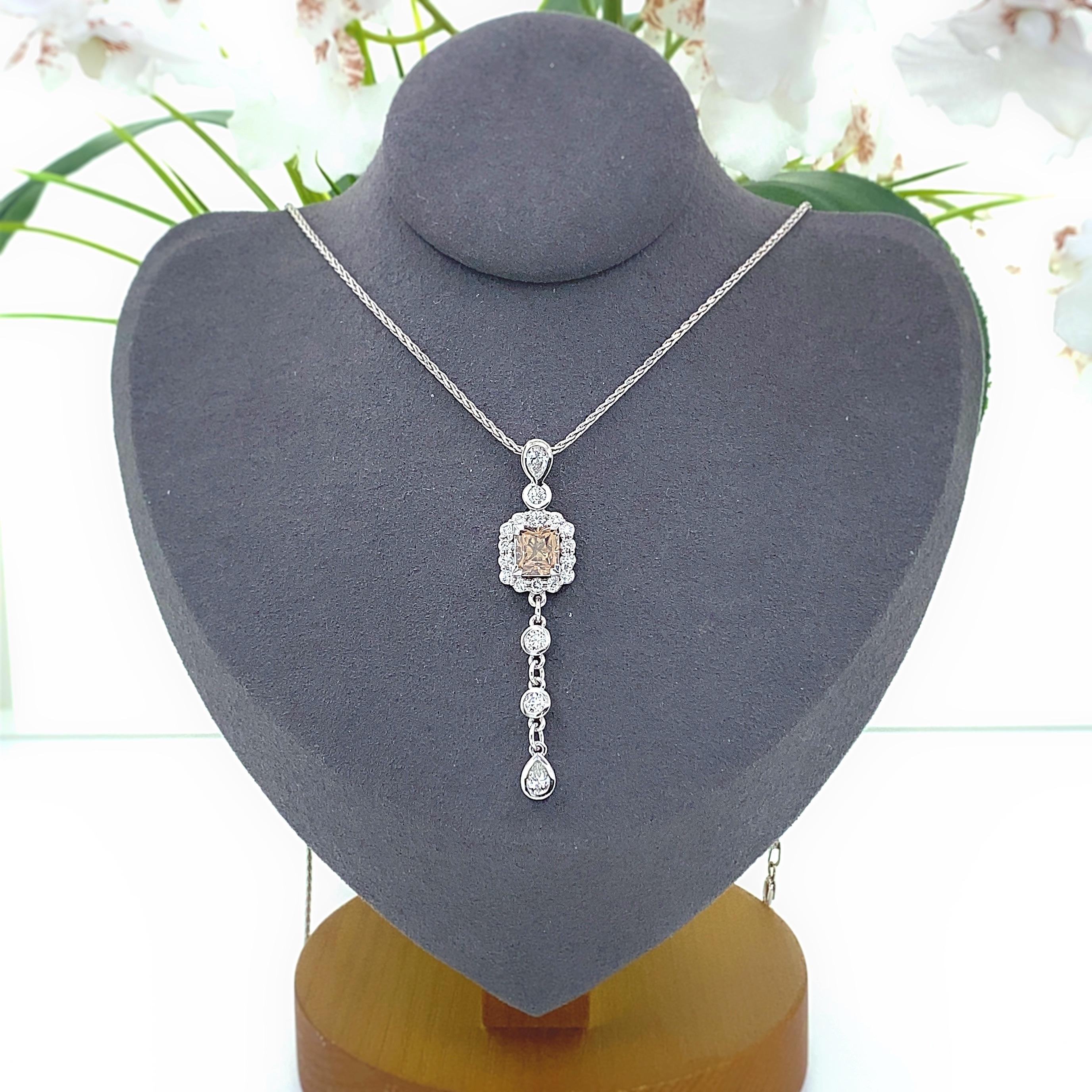 Custom Designed Ladies Diamond Lariat Drop Pendant Necklace
Style:  Lariat 
Certification:  GIA 2195497374
Metal:   14kt White Gold 
Length:  Adjustable Chain 20' inches
Pendant:  2' X 1/2'
TCW:  3.32 tcw
Main Diamond:  Cushion Diamond 2.01