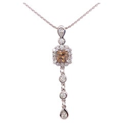 Custom Designed Cognac Fancy Dark Orangey Brown Cushion Diamond Pendant Necklace