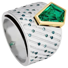 Custom Designed Colombian Emerald Diamond 18k Cigar Band Ring