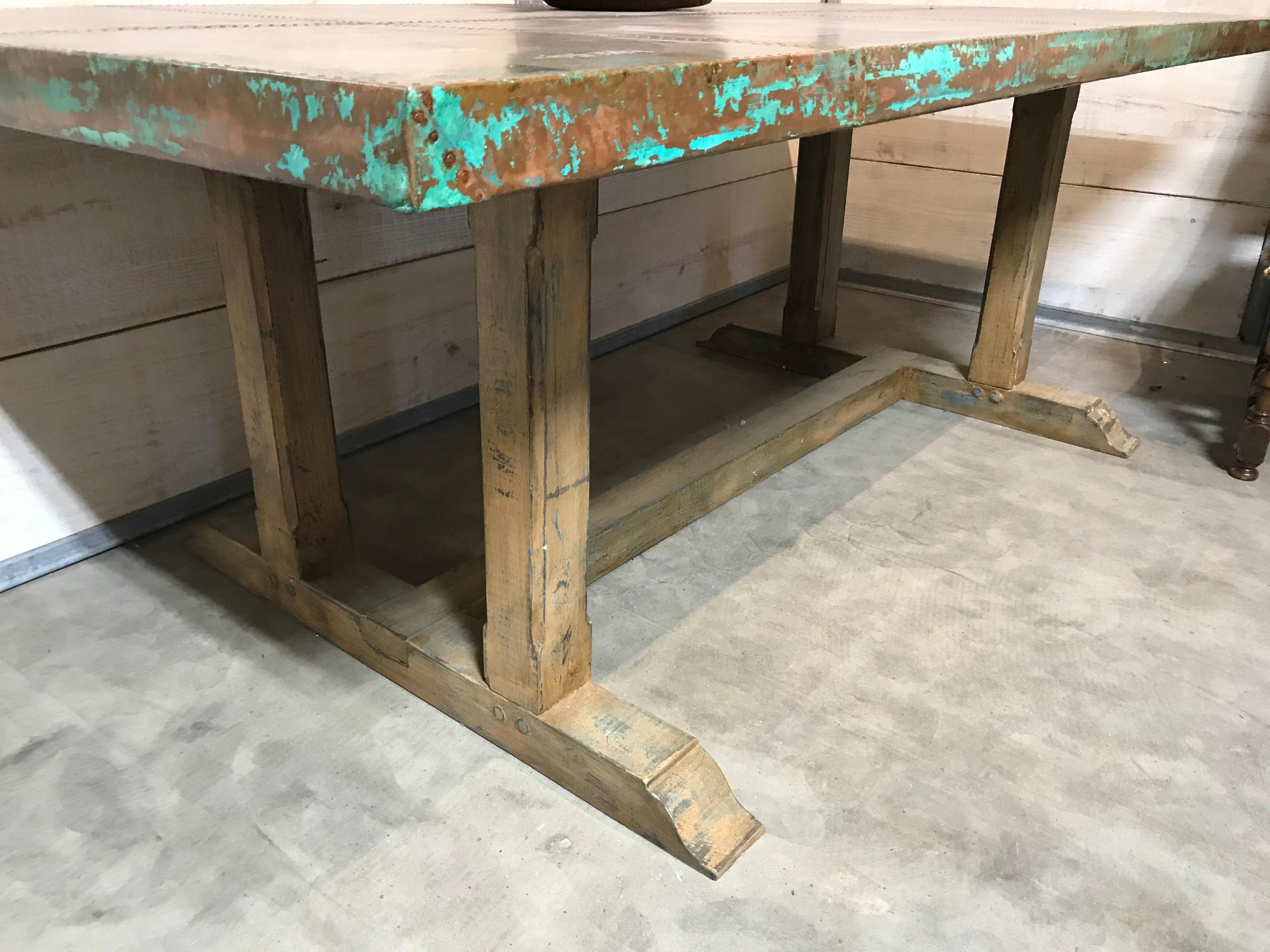 copper top dining table