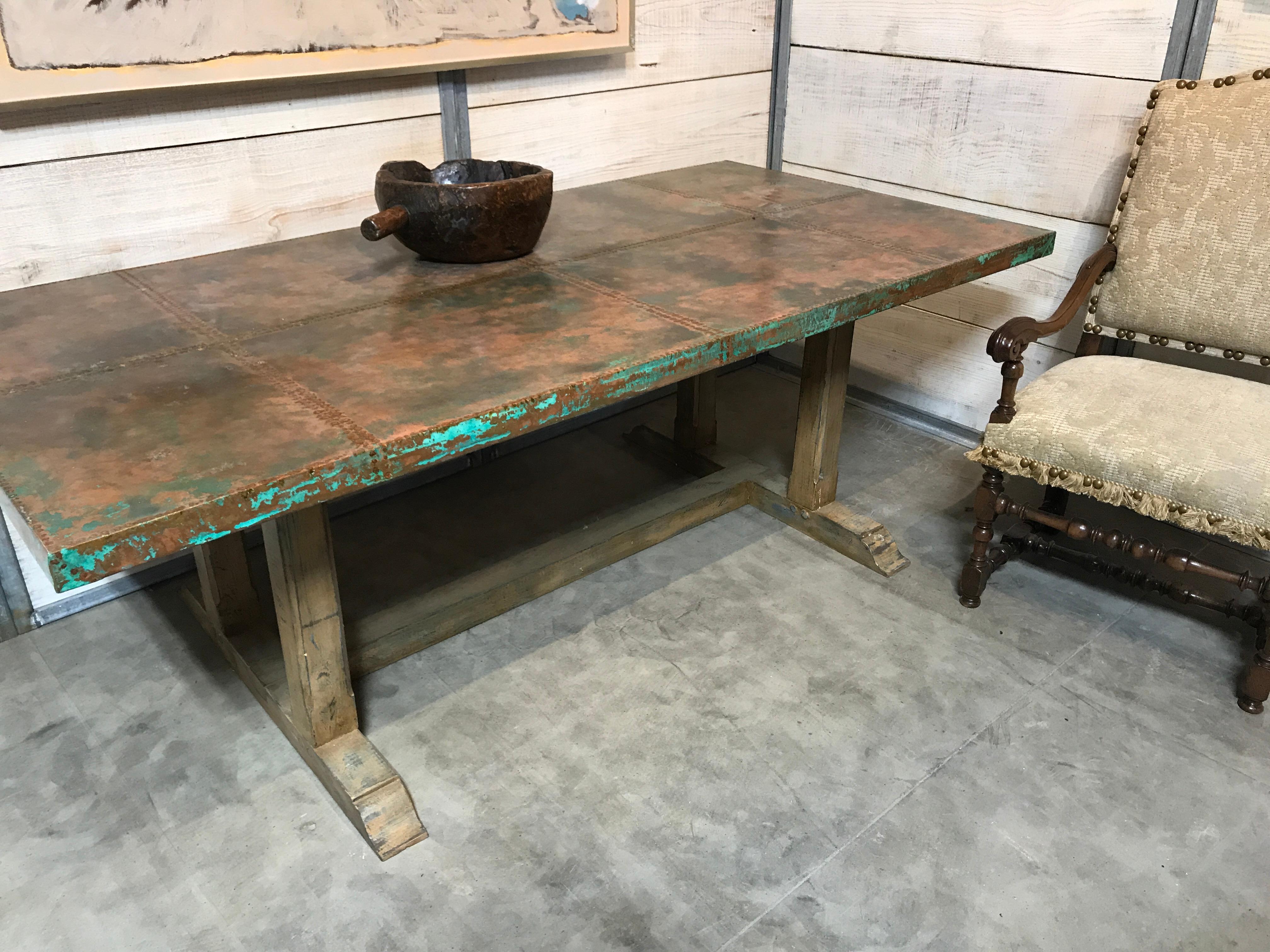 copper topped dining table