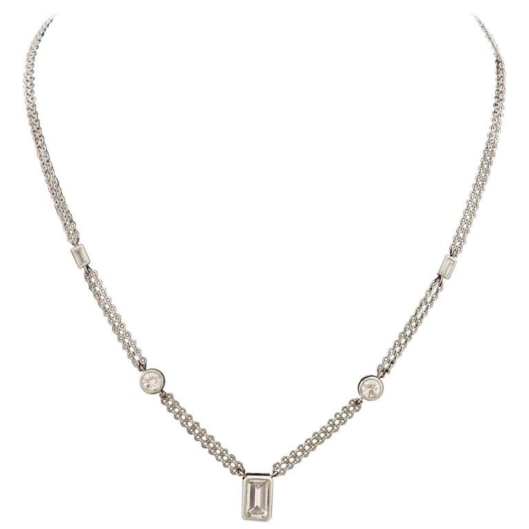 Custom Designed Diamond Necklace in White Gold 1.30 Carat Centre at 1stDibs