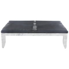 Custom Designed Distressed Silver Lacquer Raffia And Hair on Hide Coffee Table