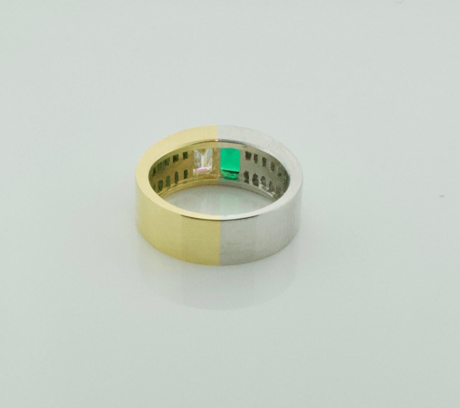Women's or Men's Custom Designed Emerald and Diamond Wedding Band in 18 Karat Gold and Platinum For Sale