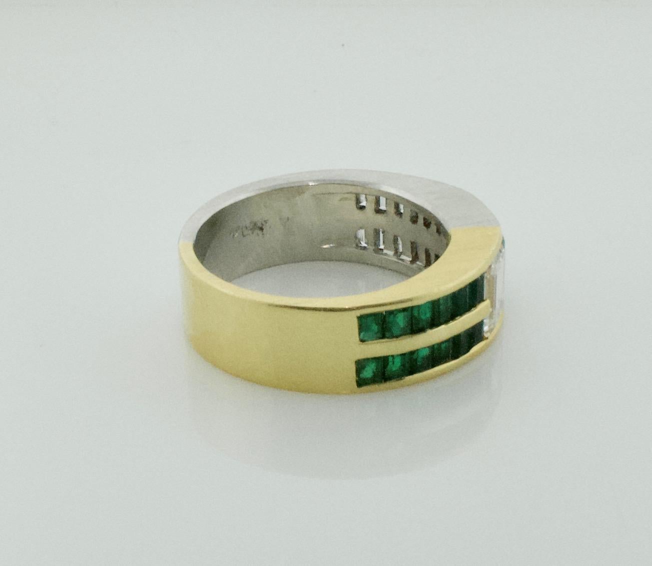 Custom Designed Emerald and Diamond Wedding Band in 18 Karat Gold and Platinum For Sale 2