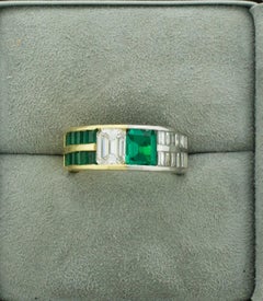 Custom Designed Emerald and Diamond Wedding Band in 18 Karat Gold and Platinum