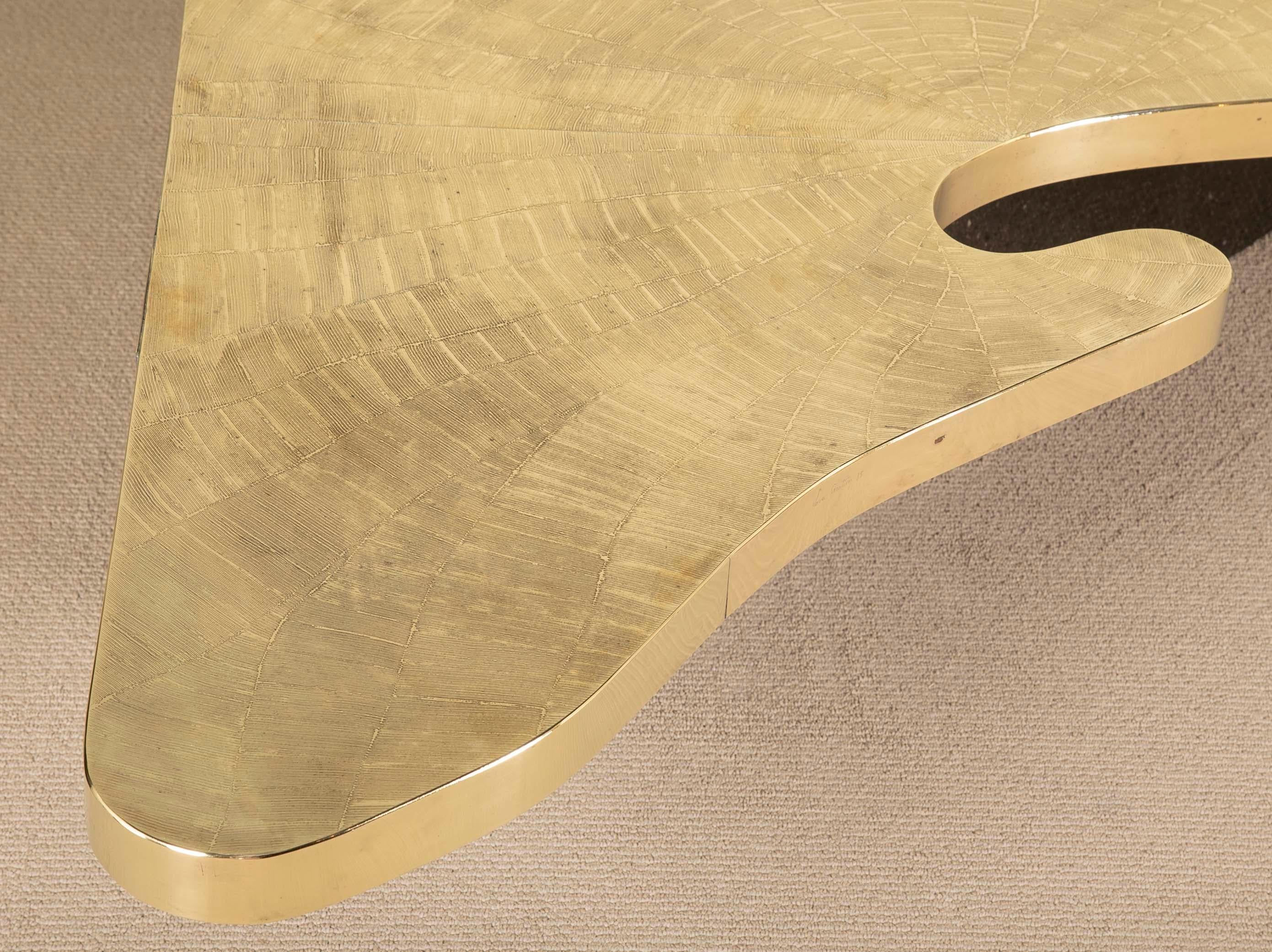 Custom Designed Etched Brass Coffee Table by Lova Creations In Good Condition In Stamford, CT