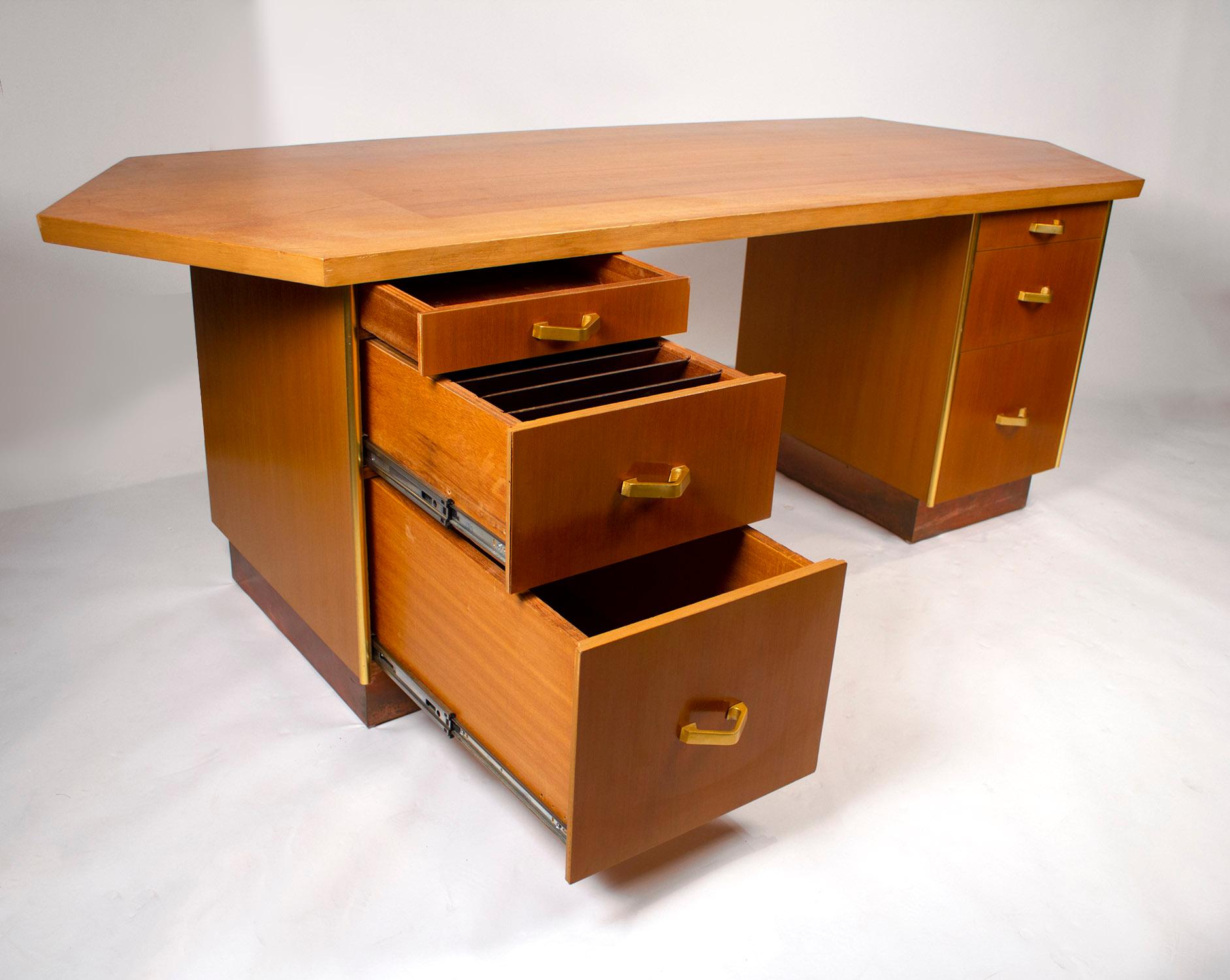 American Custom Designed Frank Lloyd Wright Double Pedestal Desk for the Price Tower