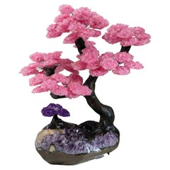 Custom Designed - Genuine Rose Quartz Clustered Gemstone Tree on Amethyst Matrix