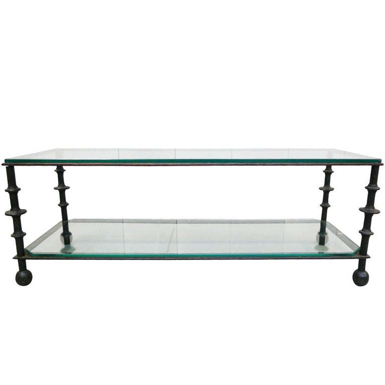 Ilana Goor Iron And Bronze Birds With Glass Top Coffee Cocktail Custom Designed Iron And Glass Coffee Table In The Manner Of Ilana Goor