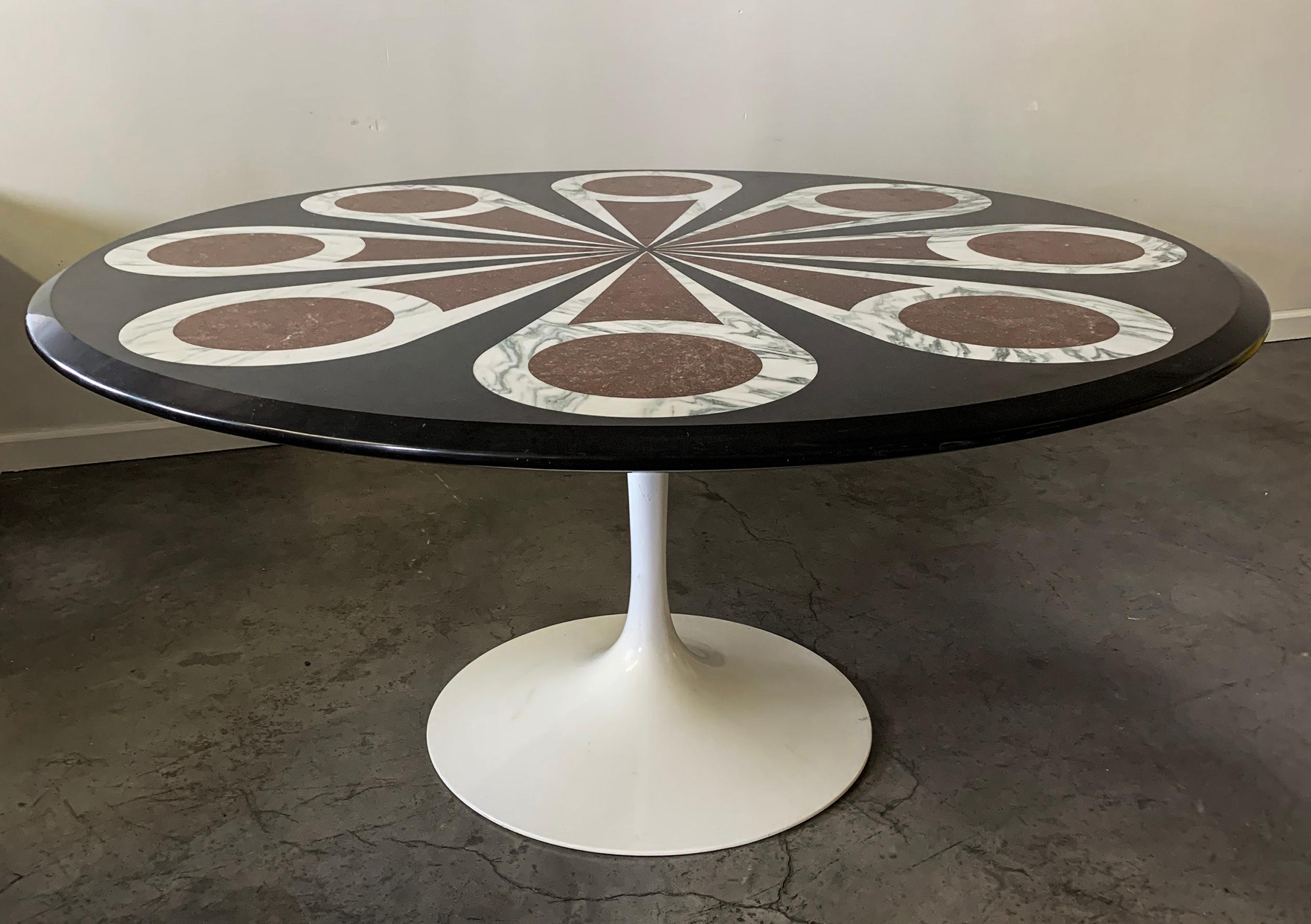 Mid-Century Modern Custom Designed Marble Inlay Knoll Saarinen Dining Table