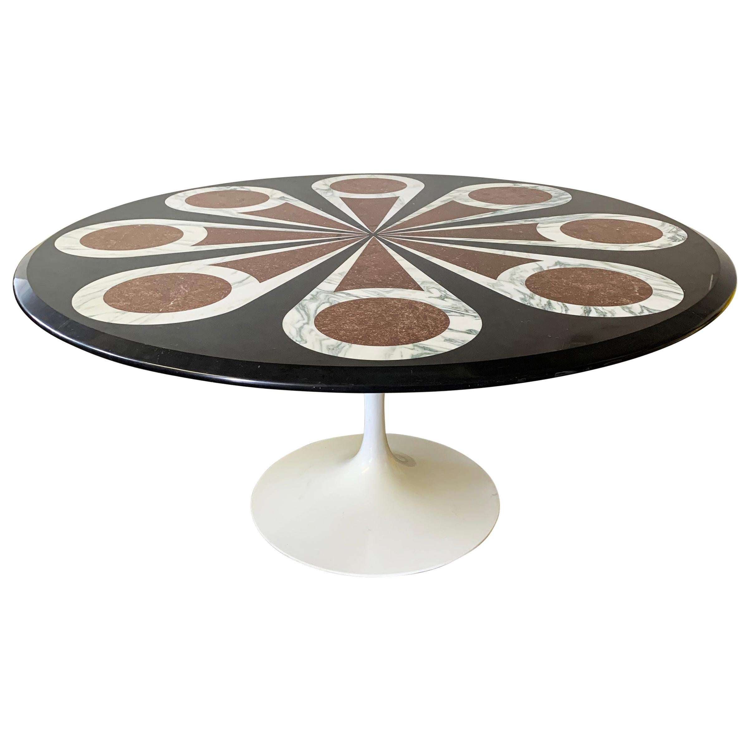 Custom Designed Marble Inlay Knoll Saarinen Dining Table