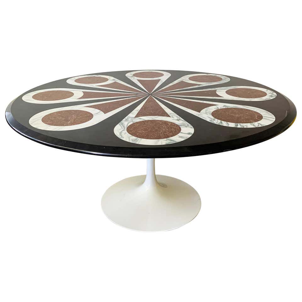 Custom Designed Marble Inlay Knoll Saarinen Dining Table at 1stDibs ...