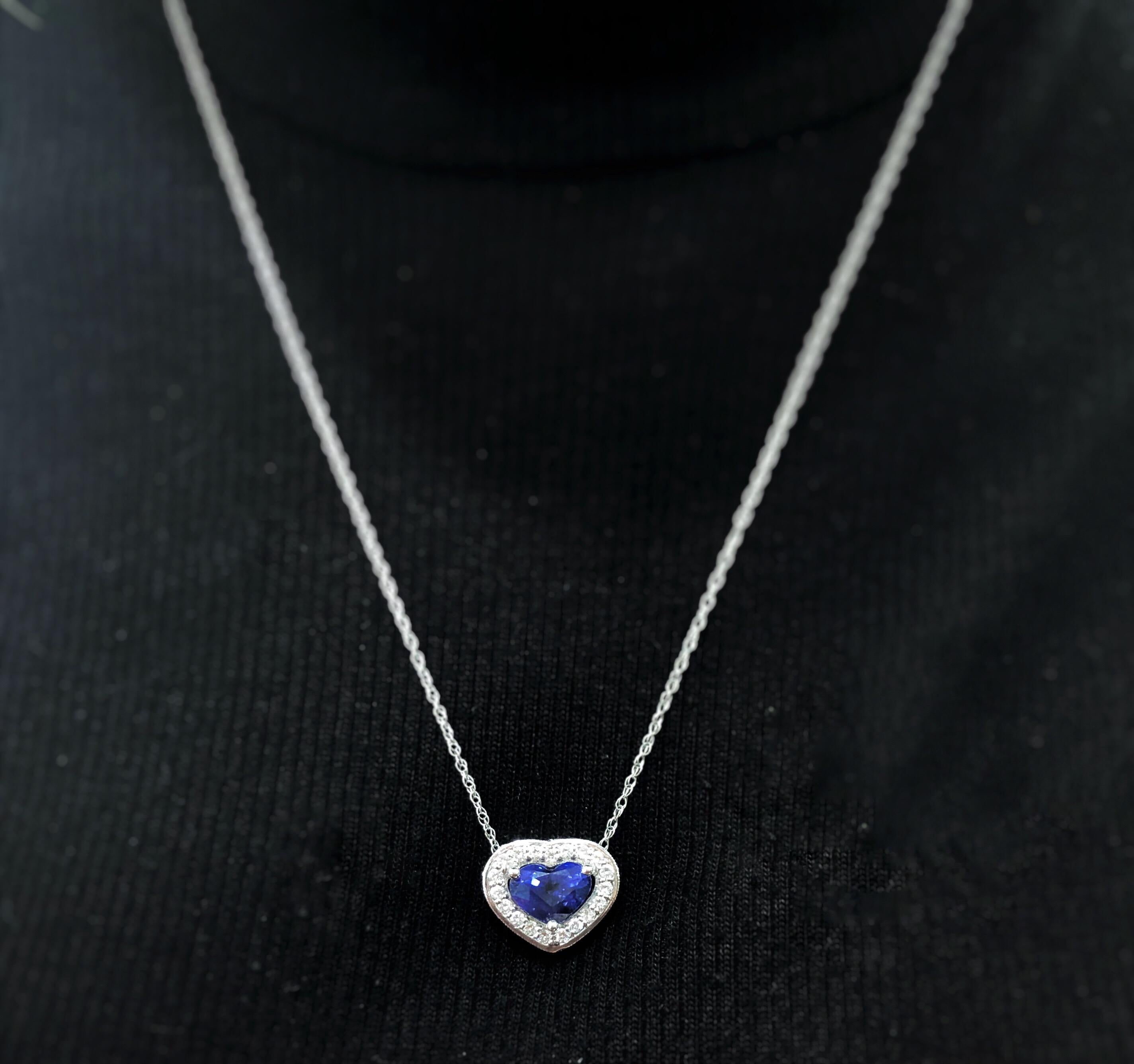 Women's Custom Designed Natural Heart Sapphire and Diamond Pendant Necklace