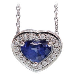 Custom Designed Natural Heart Sapphire and Diamond Pendant Necklace