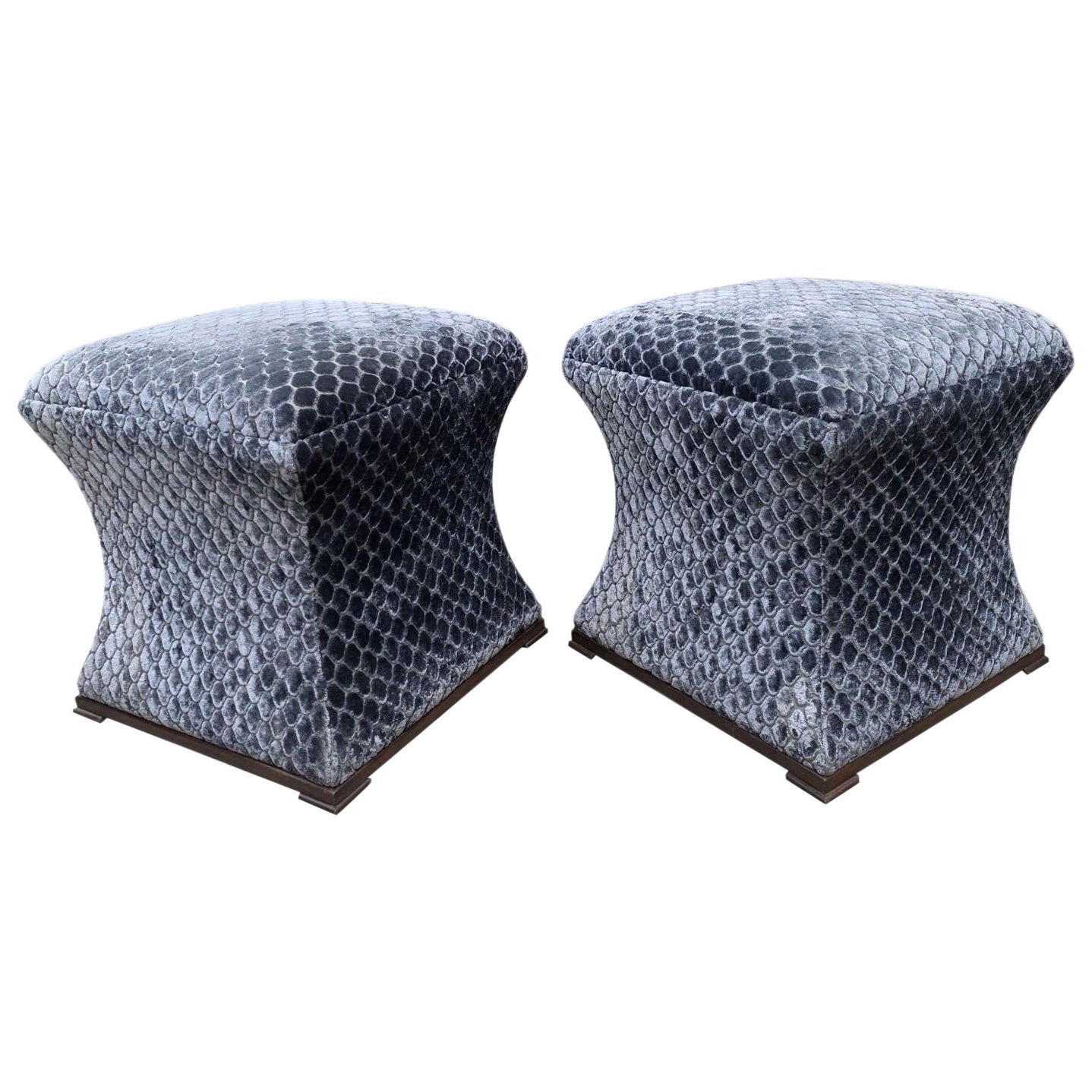Custom Designer Concave Ottomans Newly Reupholstered - Pair