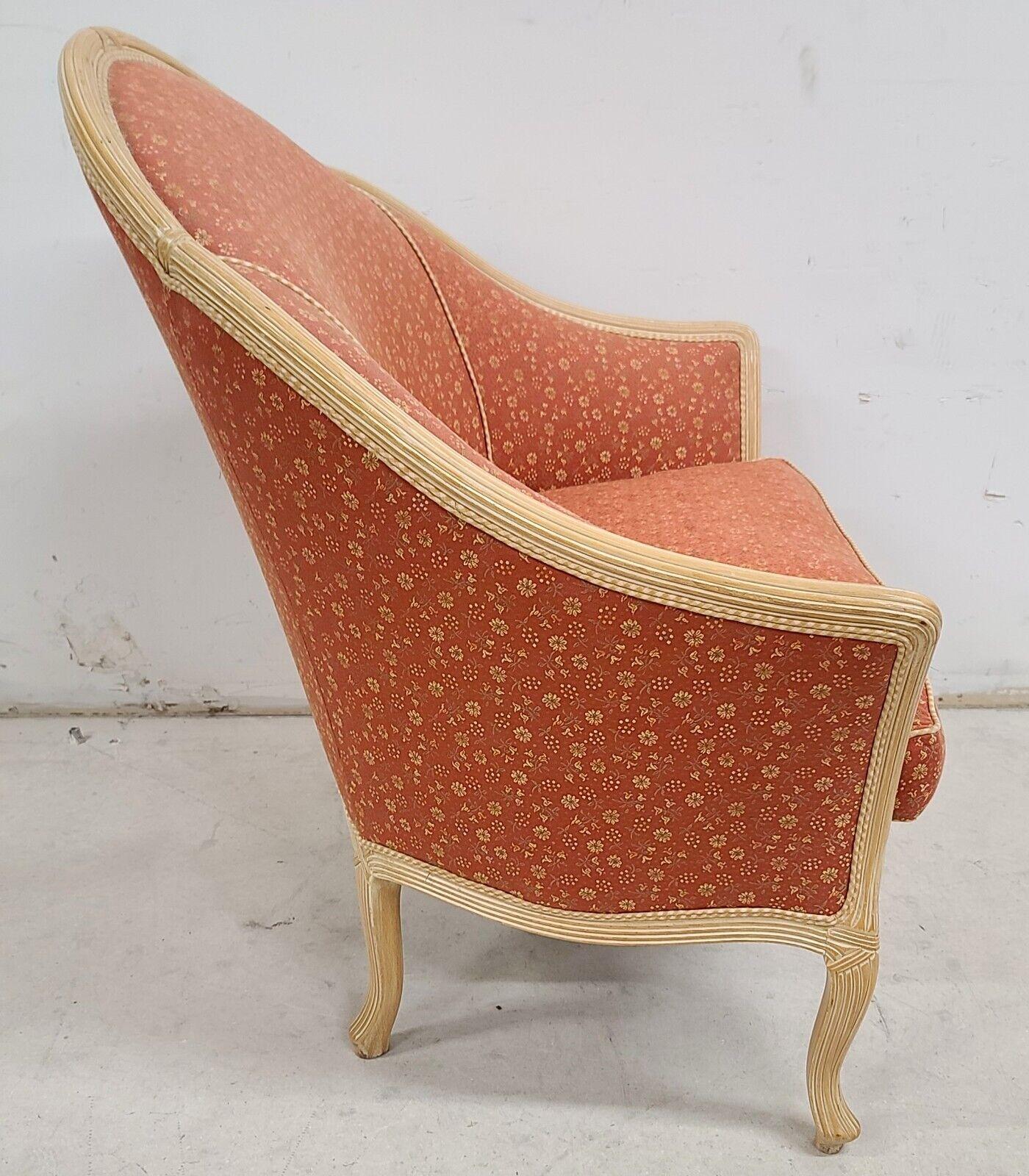 Late 20th Century Custom Designer French Provincial Louis XV Floral Apricot Settee Chair For Sale