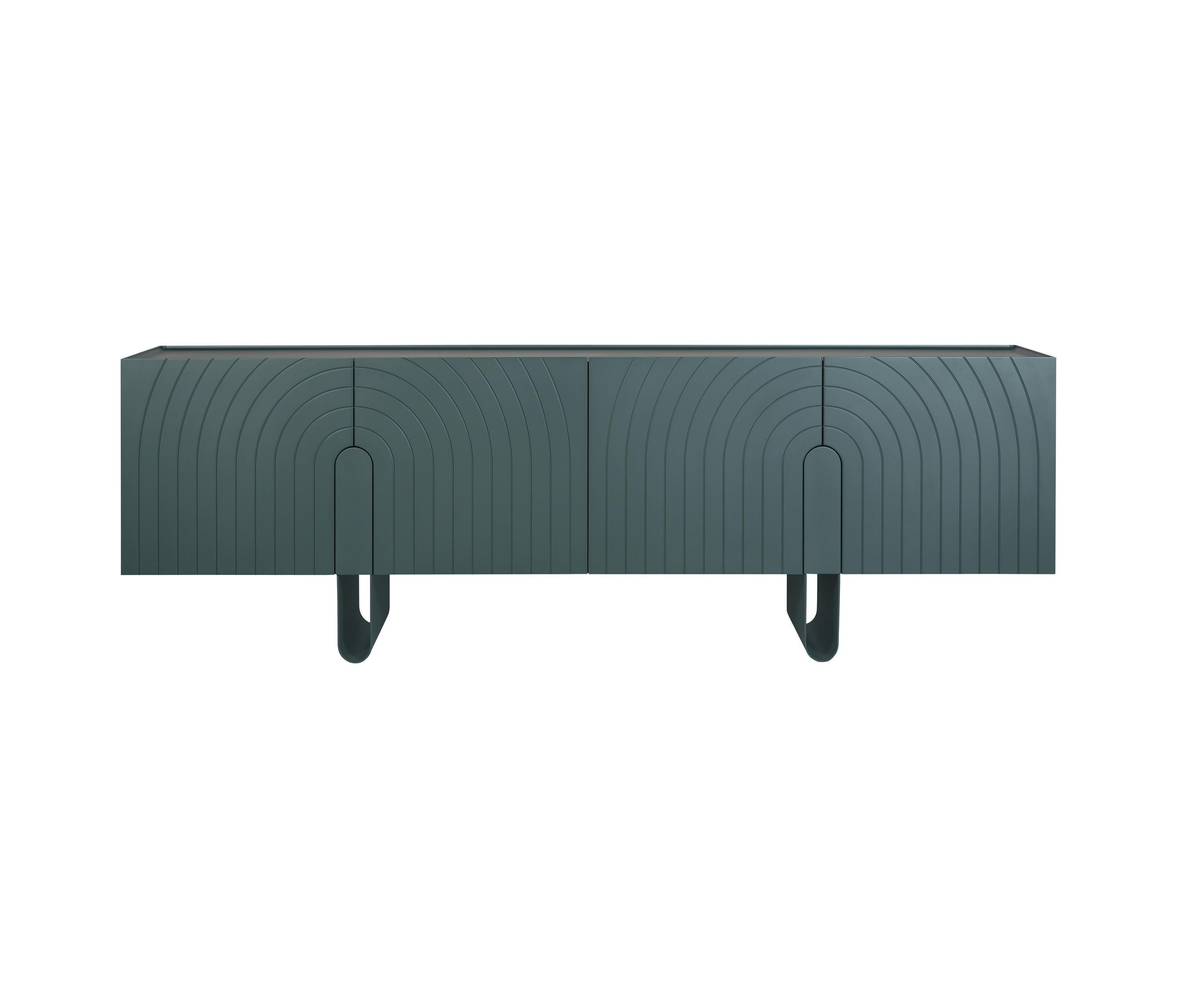 Custom Designer Sideboard in Monochromatic Petrol Grey Lacquer For Sale 3