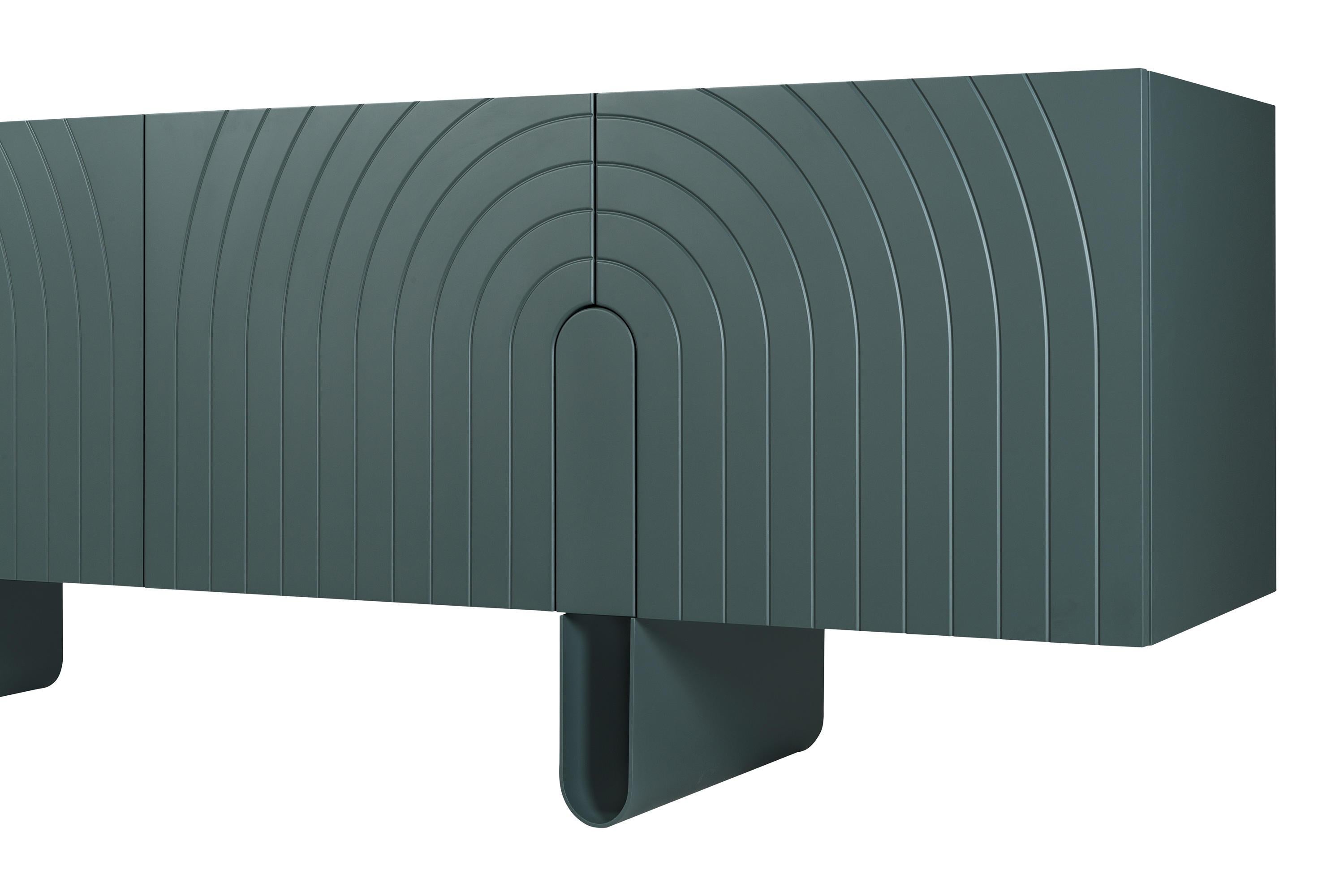 This minimalist piece features a ceramic Breccia Mediceia top and a lacquered wood structure in rosewood finish. The base is made out of metal and can be either powder coated or lacquered. 
Custom Lacquer Color: Choose from a range of custom lacquer