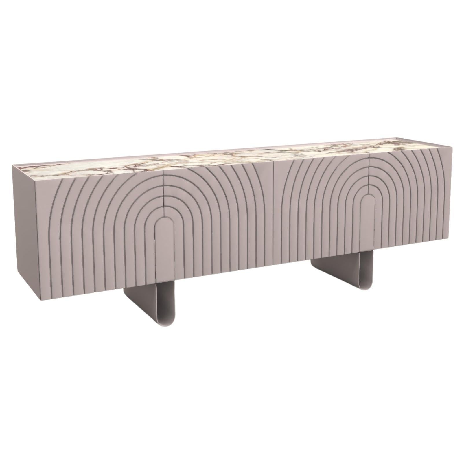 European Custom Designer Sideboard in Monochromatic Petrol Grey Lacquer For Sale