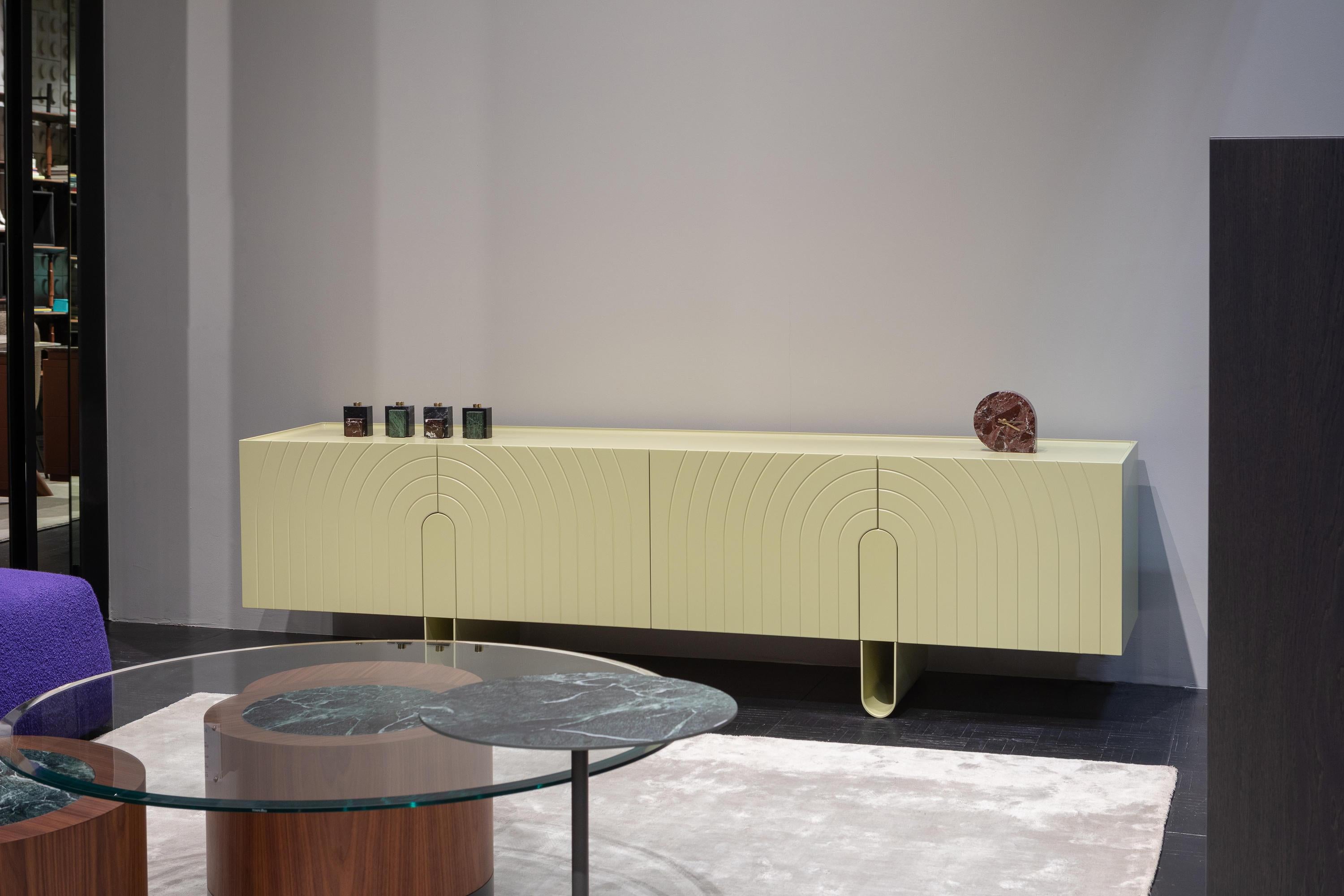 Custom Designer Sideboard in Monochromatic Petrol Grey Lacquer In New Condition For Sale In NEW YORK, NY