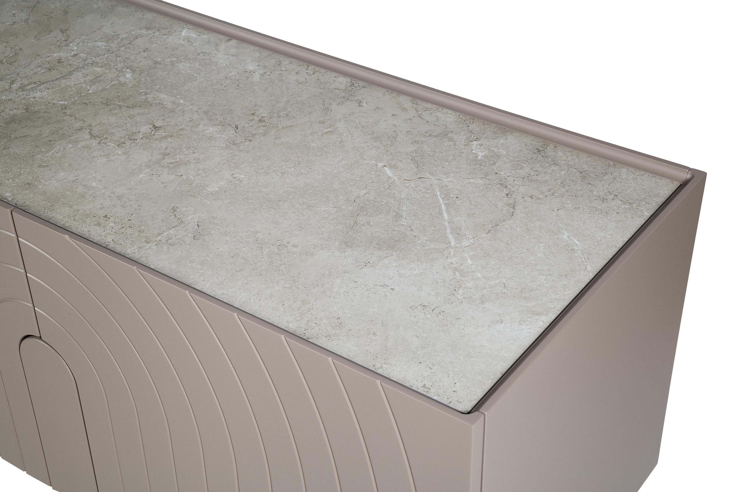 Contemporary Custom Designer Sideboard in Monochromatic Petrol Grey Lacquer For Sale