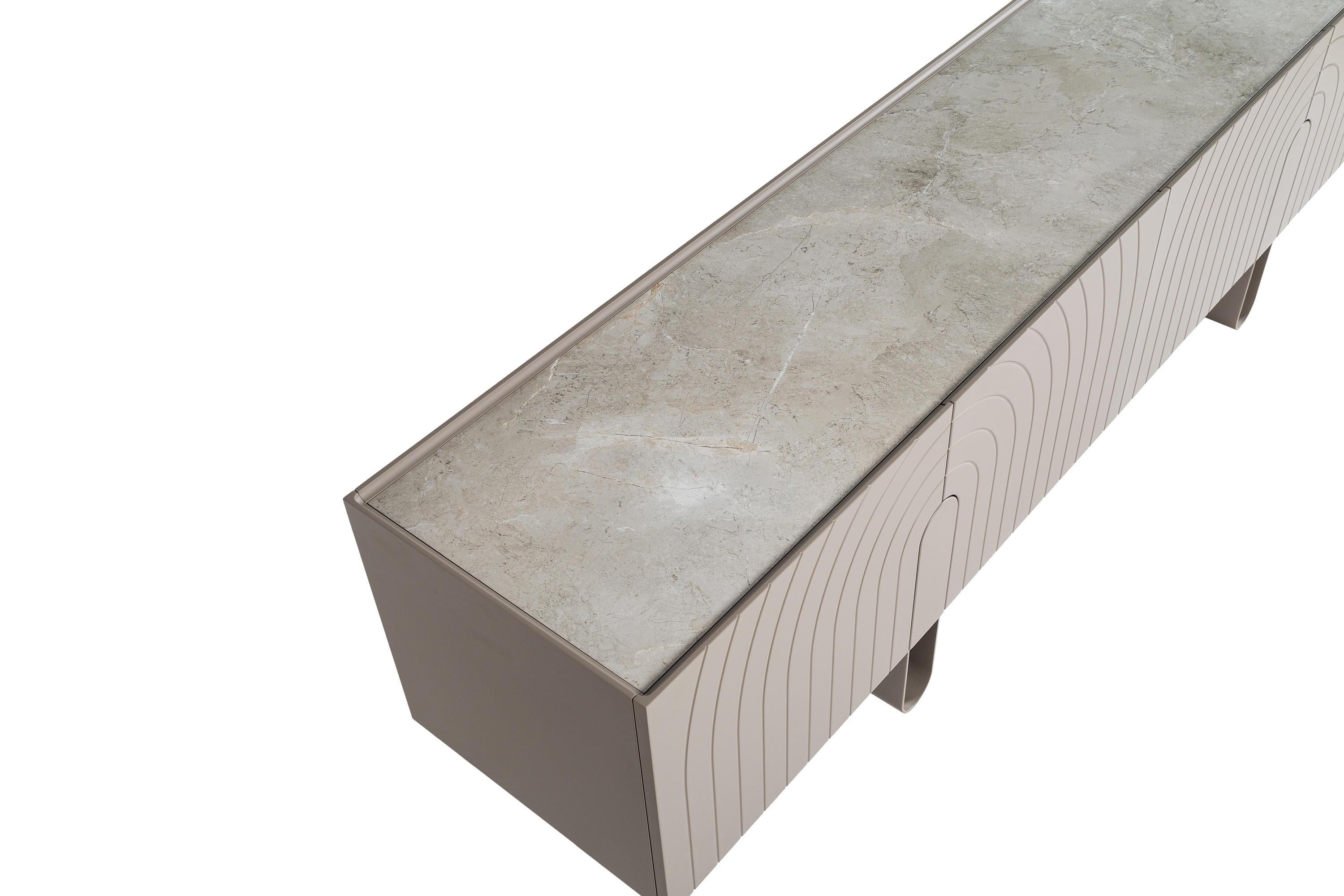 Metal Custom Designer Sideboard in Monochromatic Petrol Grey Lacquer For Sale