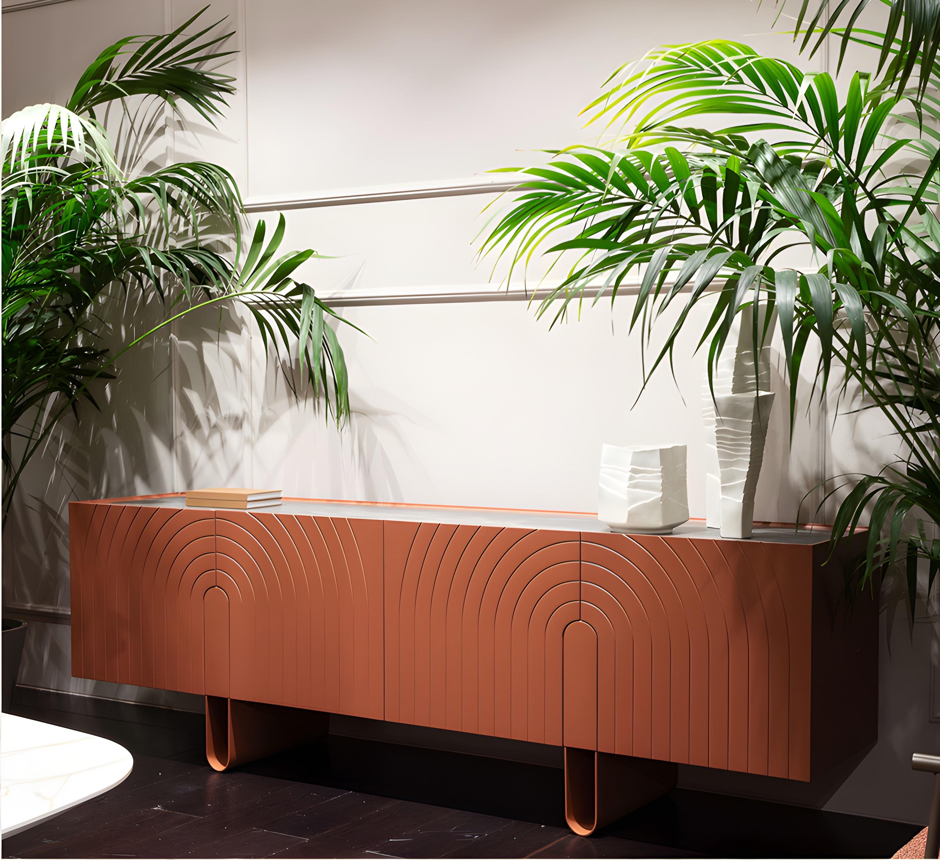 Credenza di design personalizzata con laccatura in palissandro e piano in ceramica Breccia Medicea in vendita 3