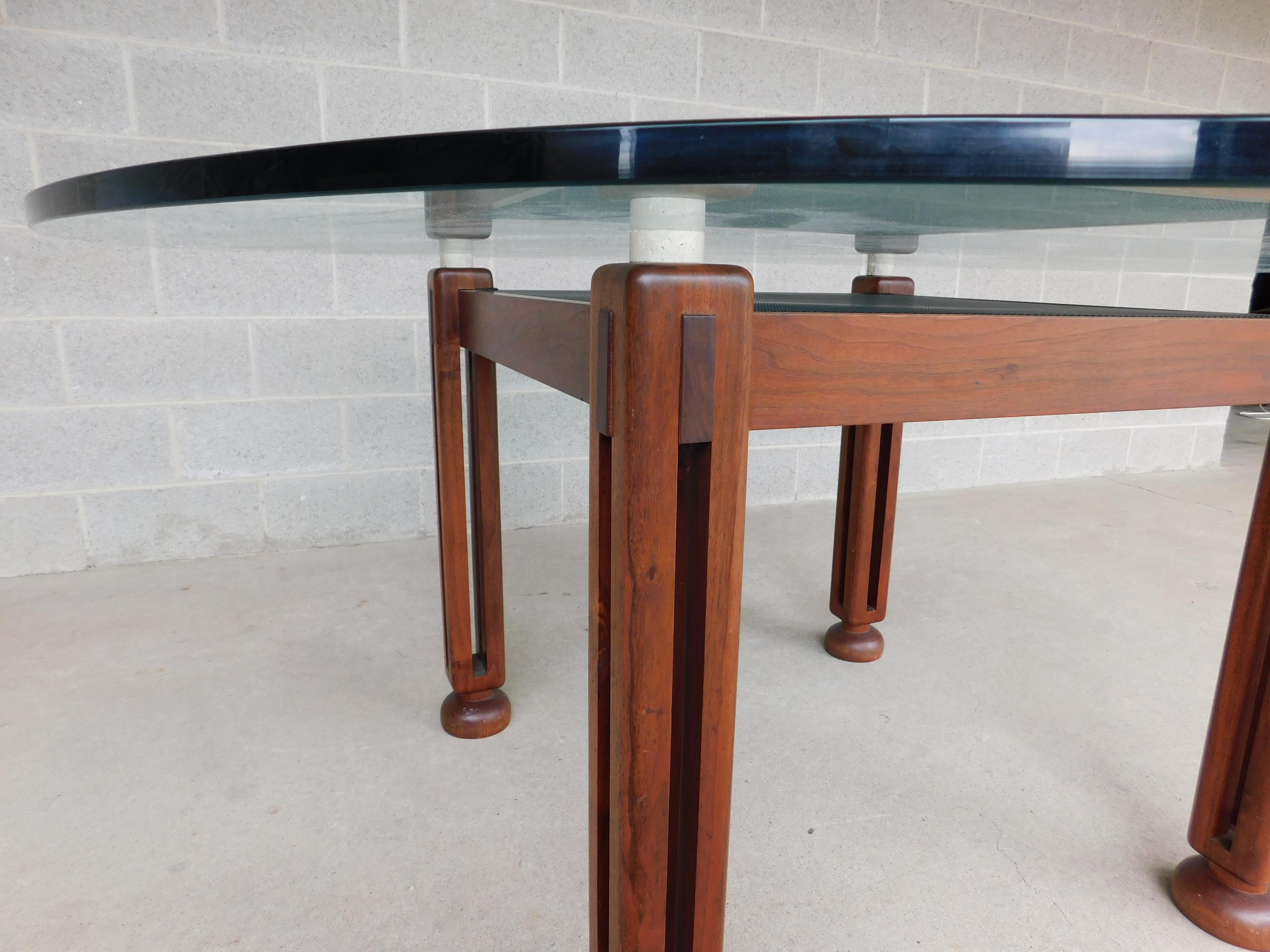 Glass Custom Designer Teak Mid-Century Modern Style Dining Table