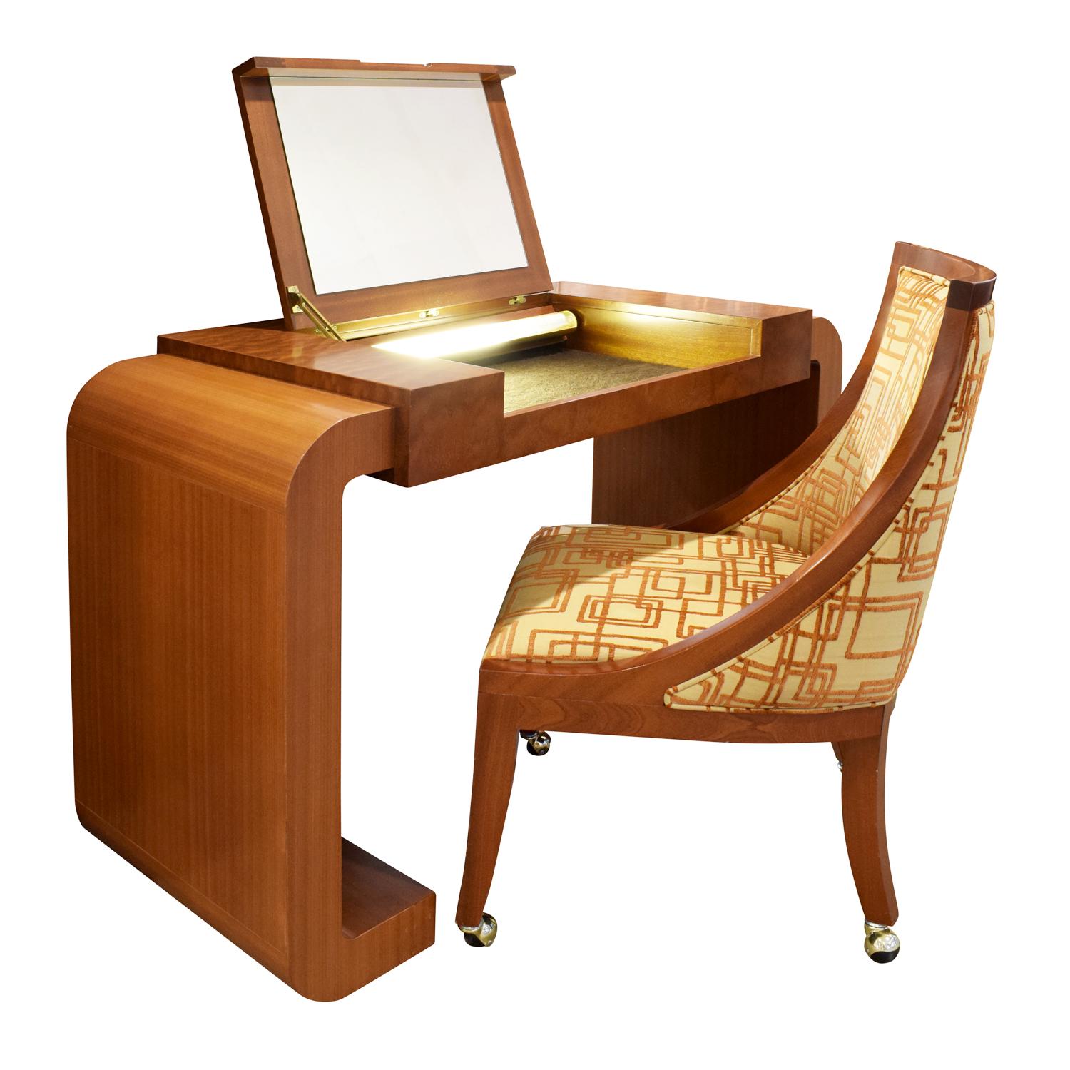 Modern Custom Desk/Vanity Chair in Walnut on Brass Castors, 1990s For Sale