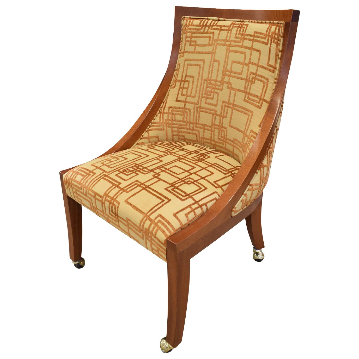 Custom Desk/Vanity Chair in Walnut on Brass Castors, 1990s For Sale
