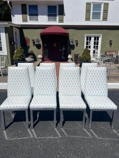 Custom DIA Milo Baughman White Leather and Chrome Parsons Dining Chairs