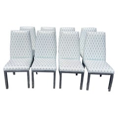 Custom DIA Milo Baughman White Leather and Chrome Parsons Dining Chairs