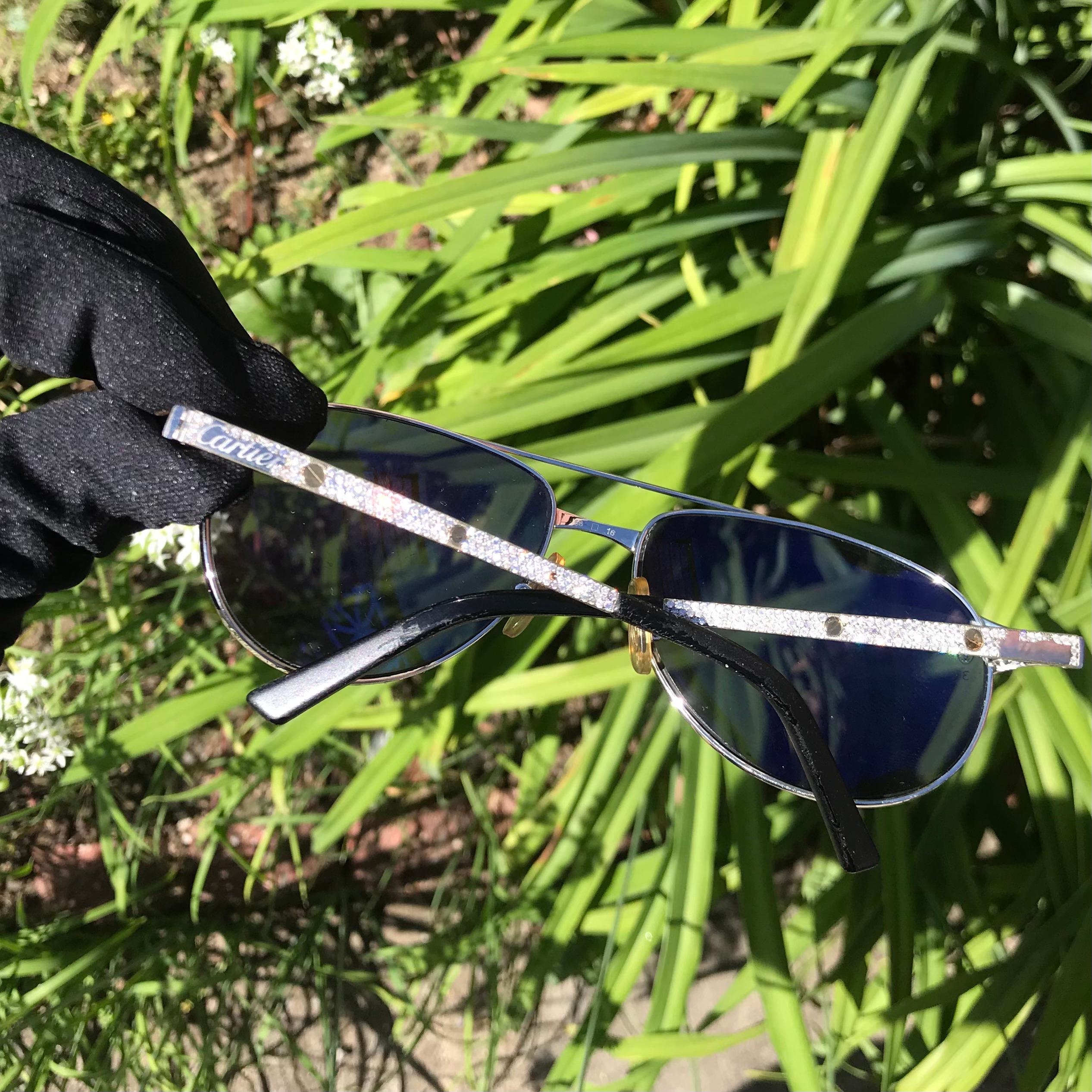 Maßgefertigte Diamant Cartier Santos-Dumont-Sonnenbrille im Zustand „Gut“ im Angebot in New York, NY