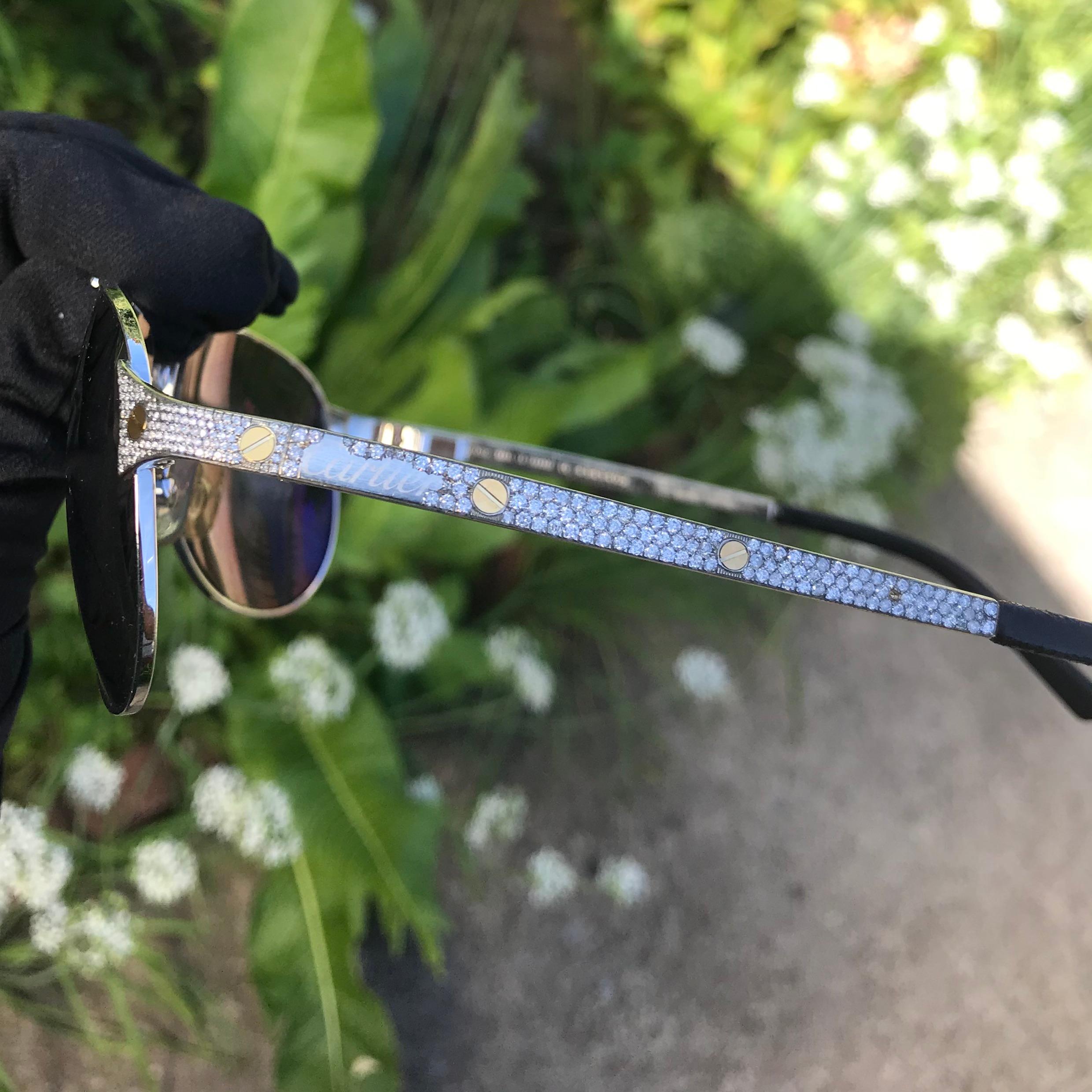 Women's or Men's Custom Diamond Cartier Santos-Dumont Sunglasses For Sale