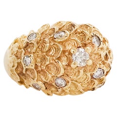Custom Diamond Dome Ring, Textured Scale Design in 14 Karat Gold Diamond Ring