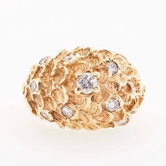 Custom Diamond Dome Ring, Textured Scale Design in 14 Karat Gold Diamond Ring